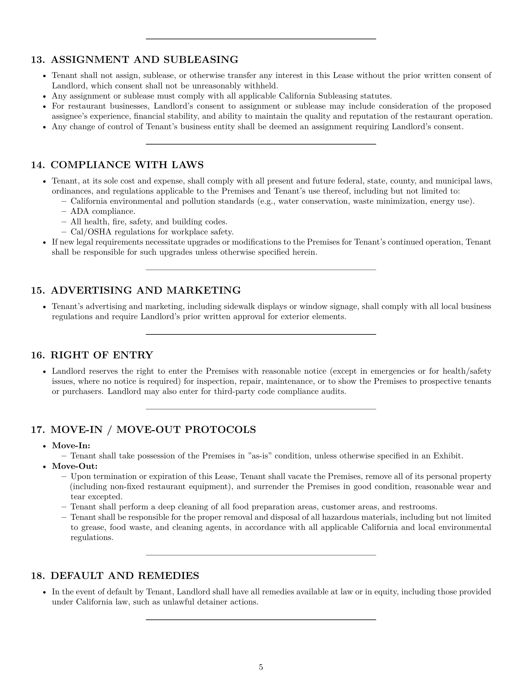 Preview page 5 of Pro California restaurant lease agreement template