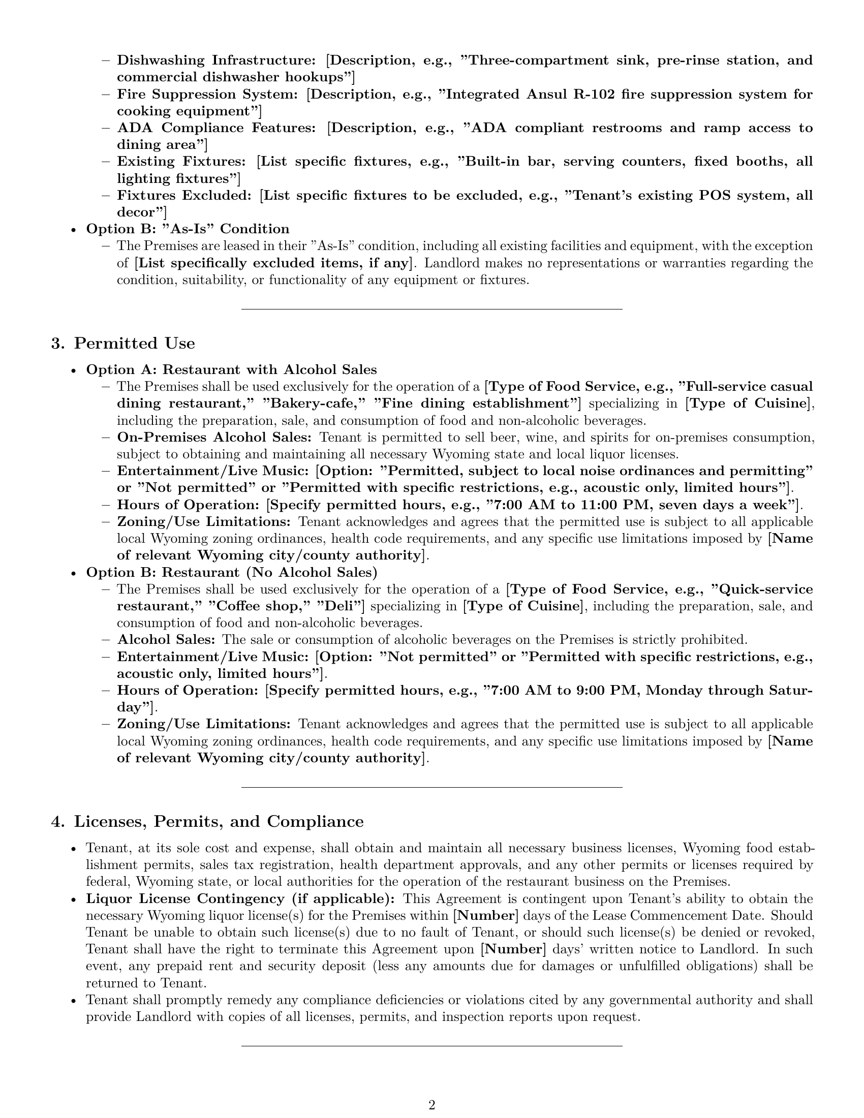 Preview page 2 of Pro Wyoming restaurant lease agreement template