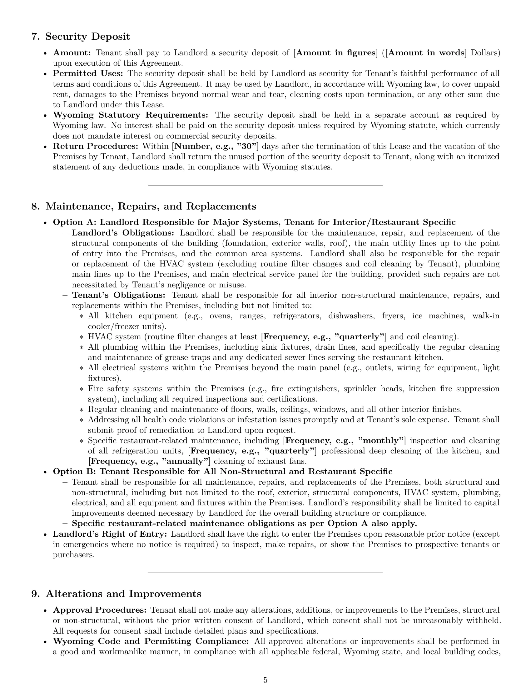 Preview page 5 of Pro Wyoming restaurant lease agreement template