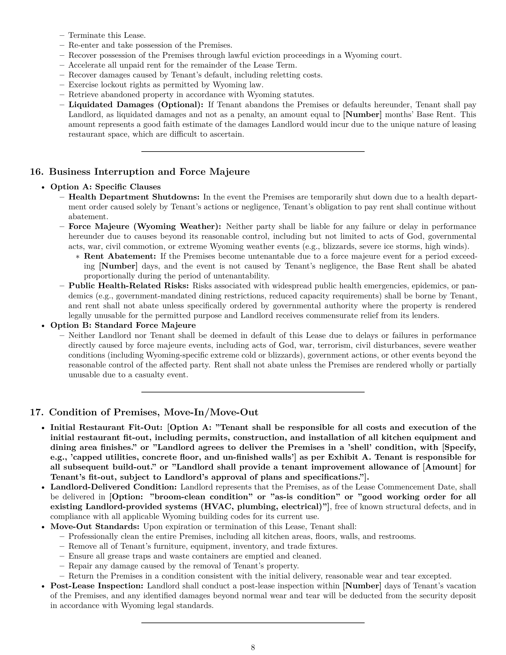 Preview page 8 of Pro Wyoming restaurant lease agreement template
