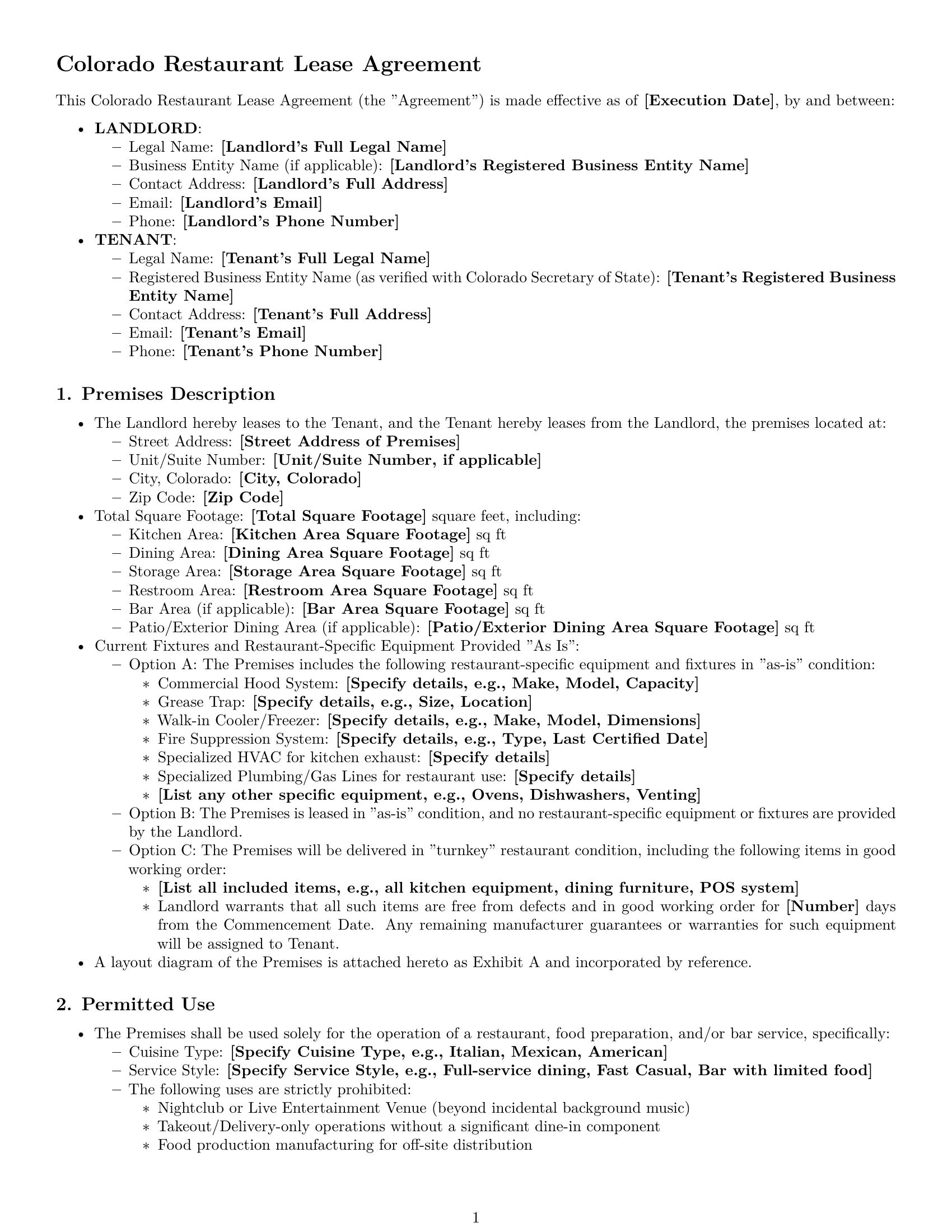 Preview page 1 of Pro Colorado restaurant lease agreement template
