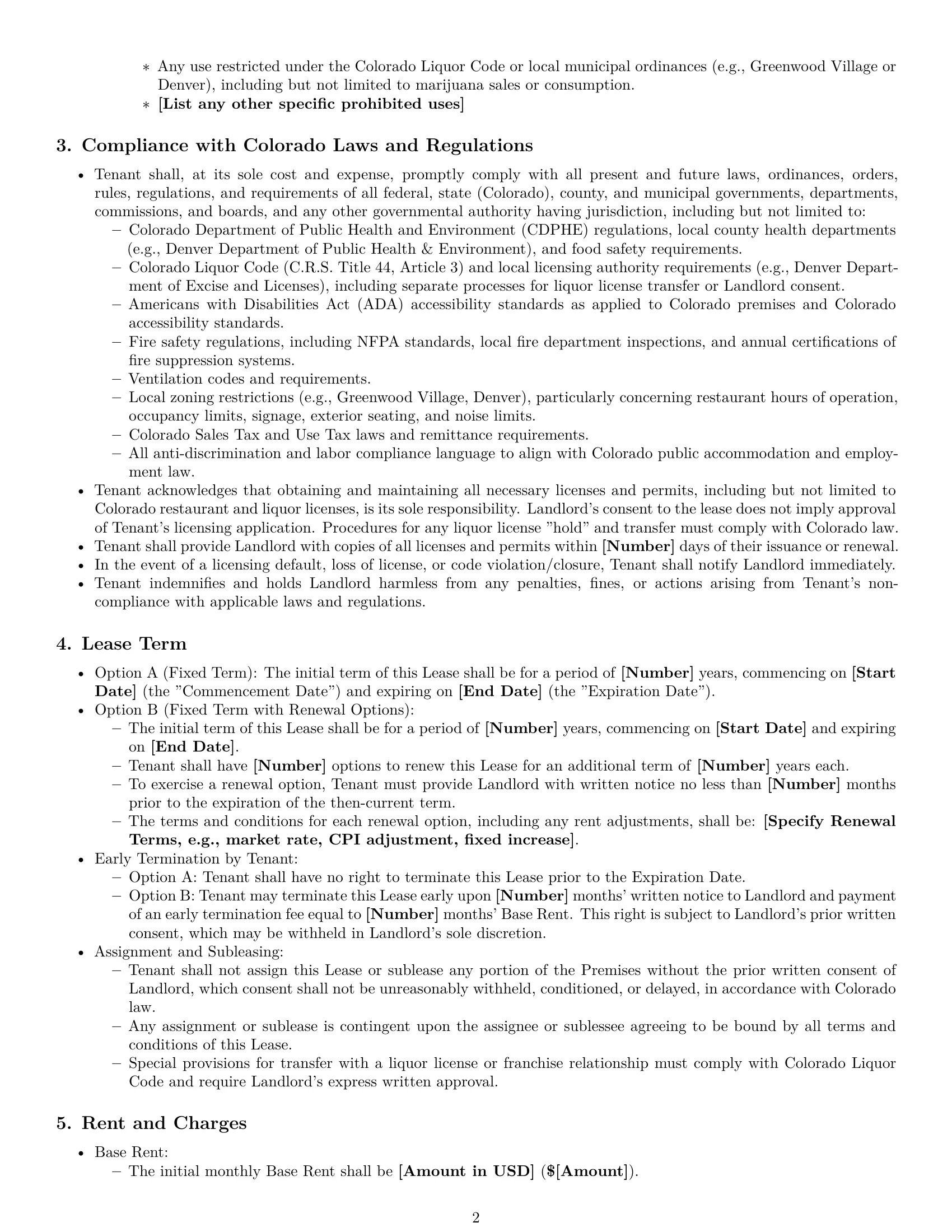 Preview page 2 of Pro Colorado restaurant lease agreement template