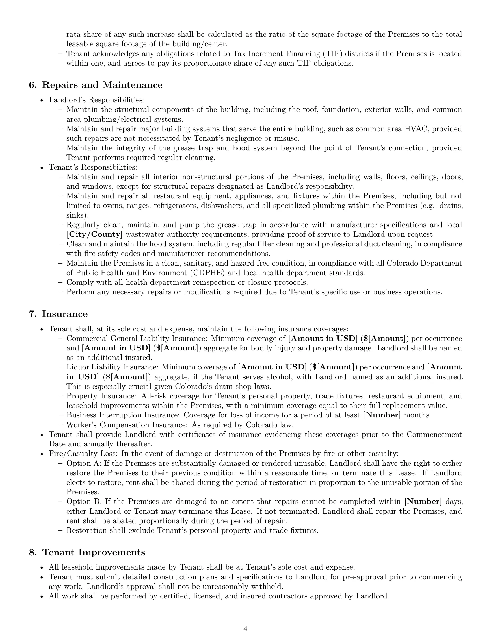 Preview page 4 of Pro Colorado restaurant lease agreement template