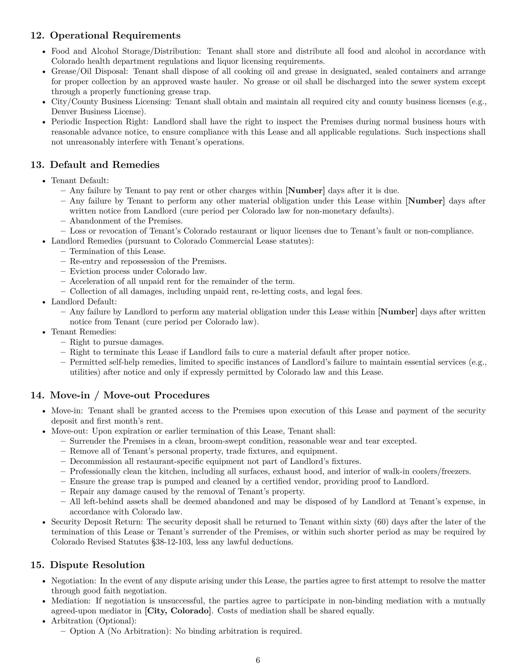 Preview page 6 of Pro Colorado restaurant lease agreement template