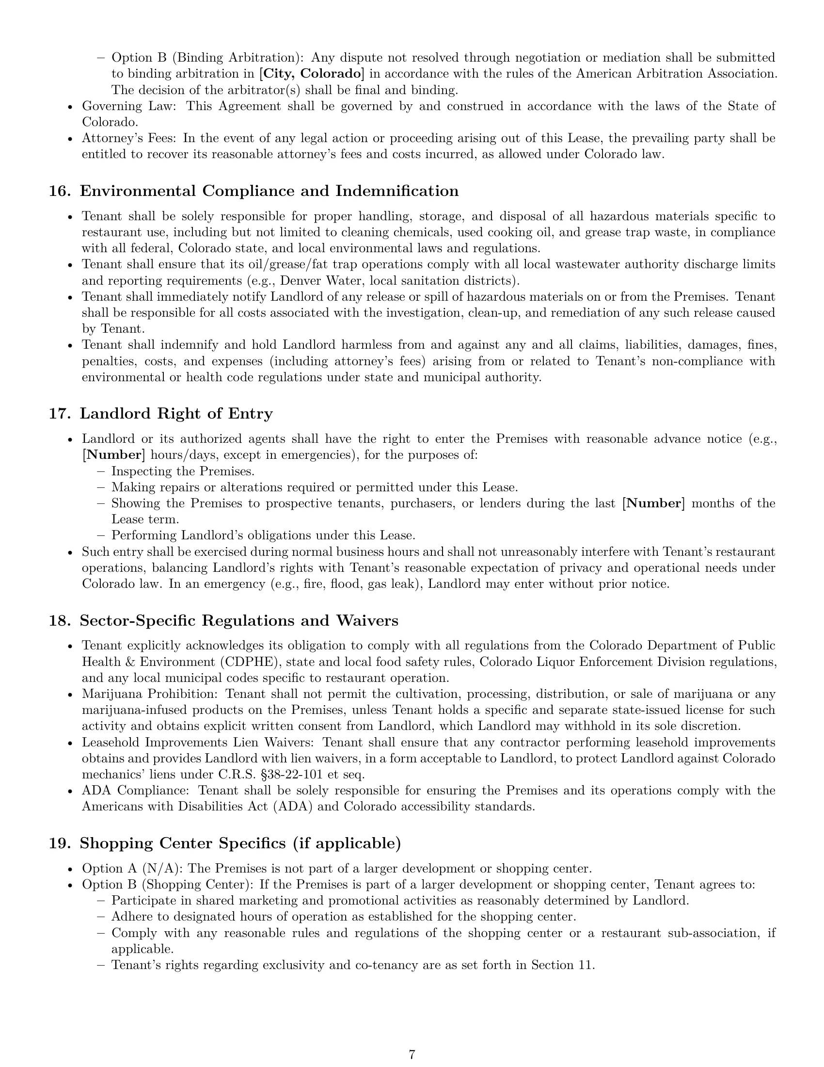 Preview page 7 of Pro Colorado restaurant lease agreement template
