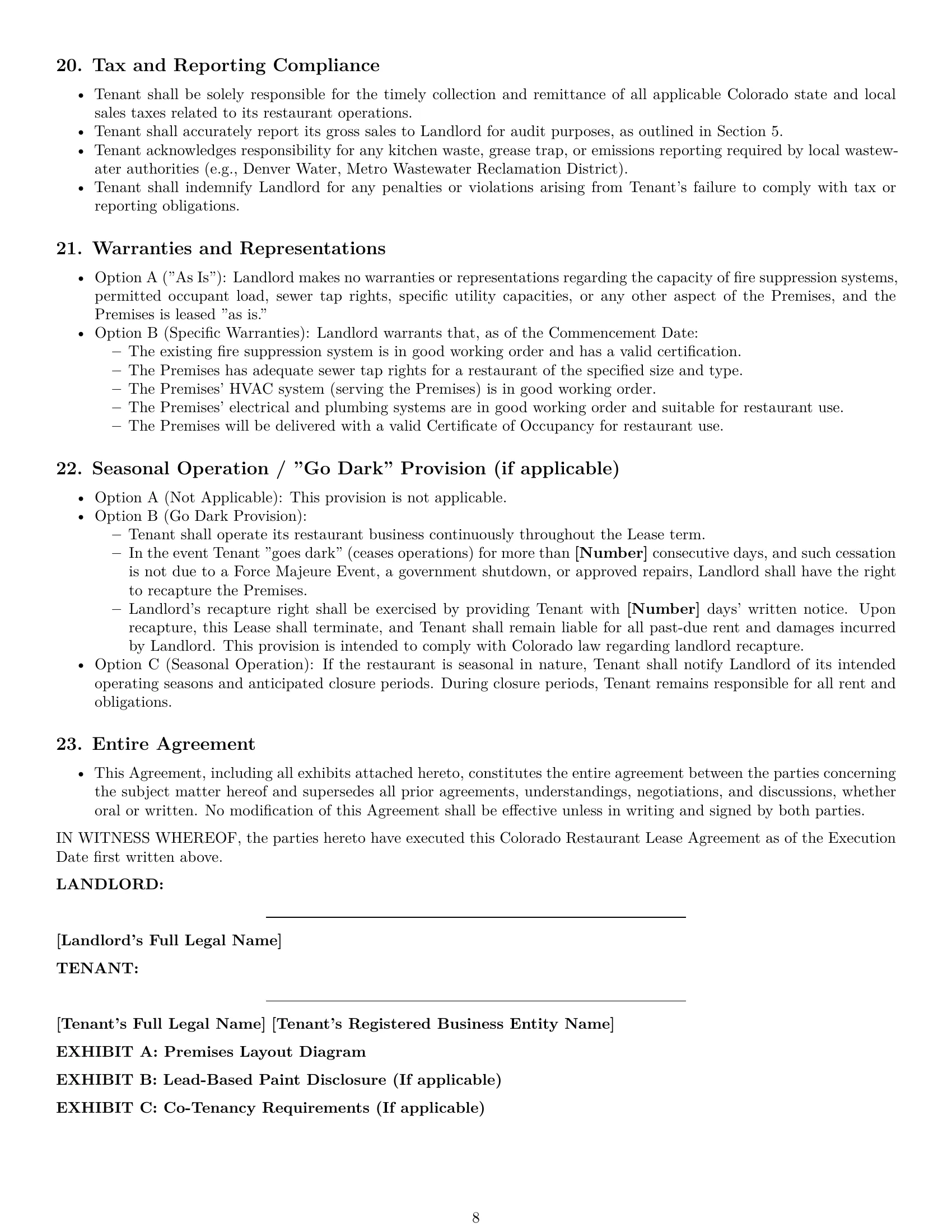 Preview page 8 of Pro Colorado restaurant lease agreement template