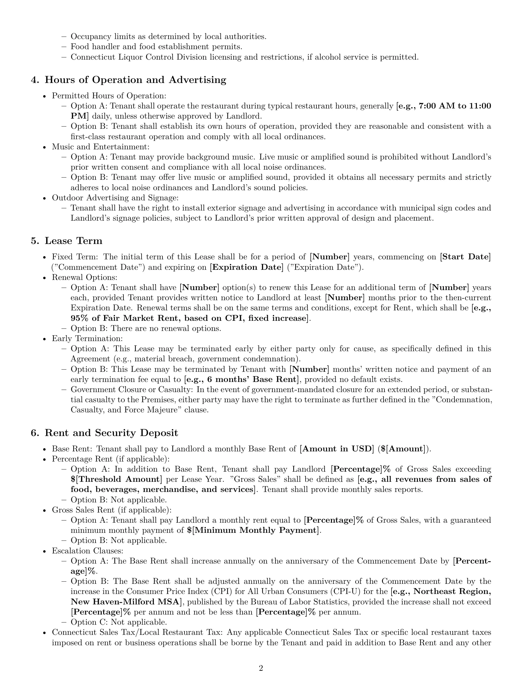 Preview page 2 of Pro Connecticut restaurant lease agreement template