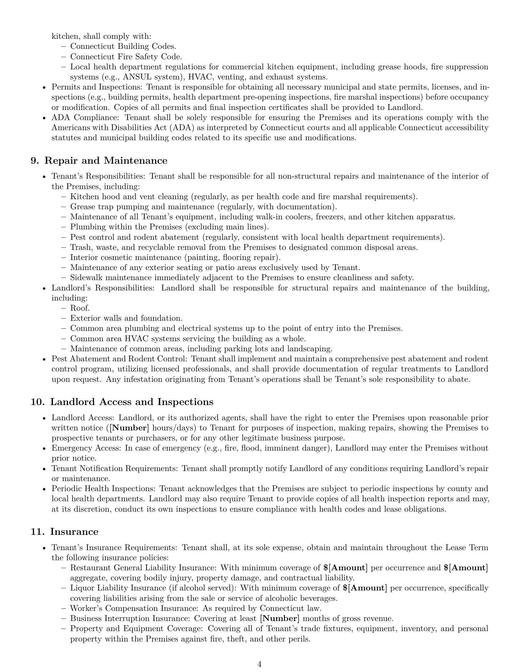 Preview page 4 of Pro Connecticut restaurant lease agreement template