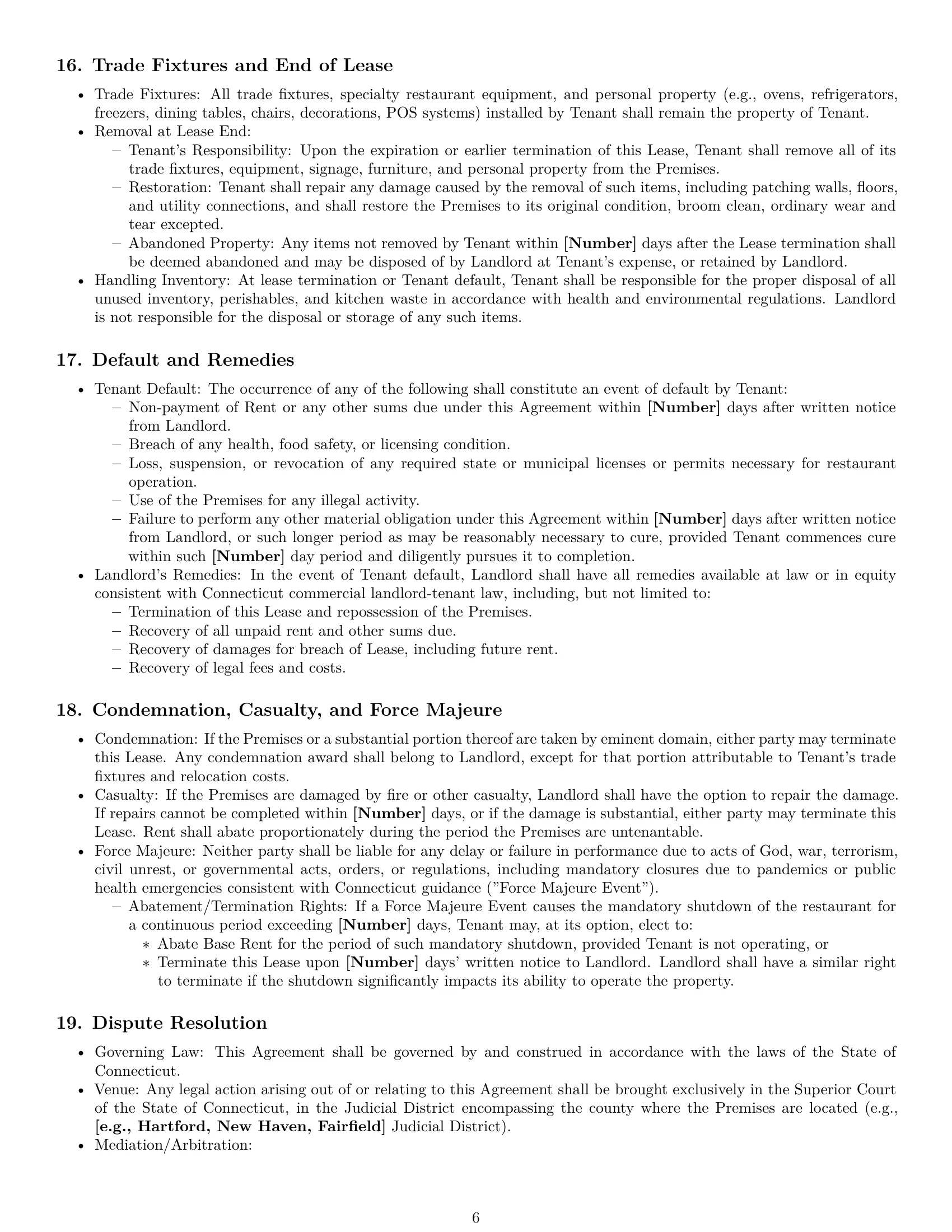 Preview page 6 of Pro Connecticut restaurant lease agreement template