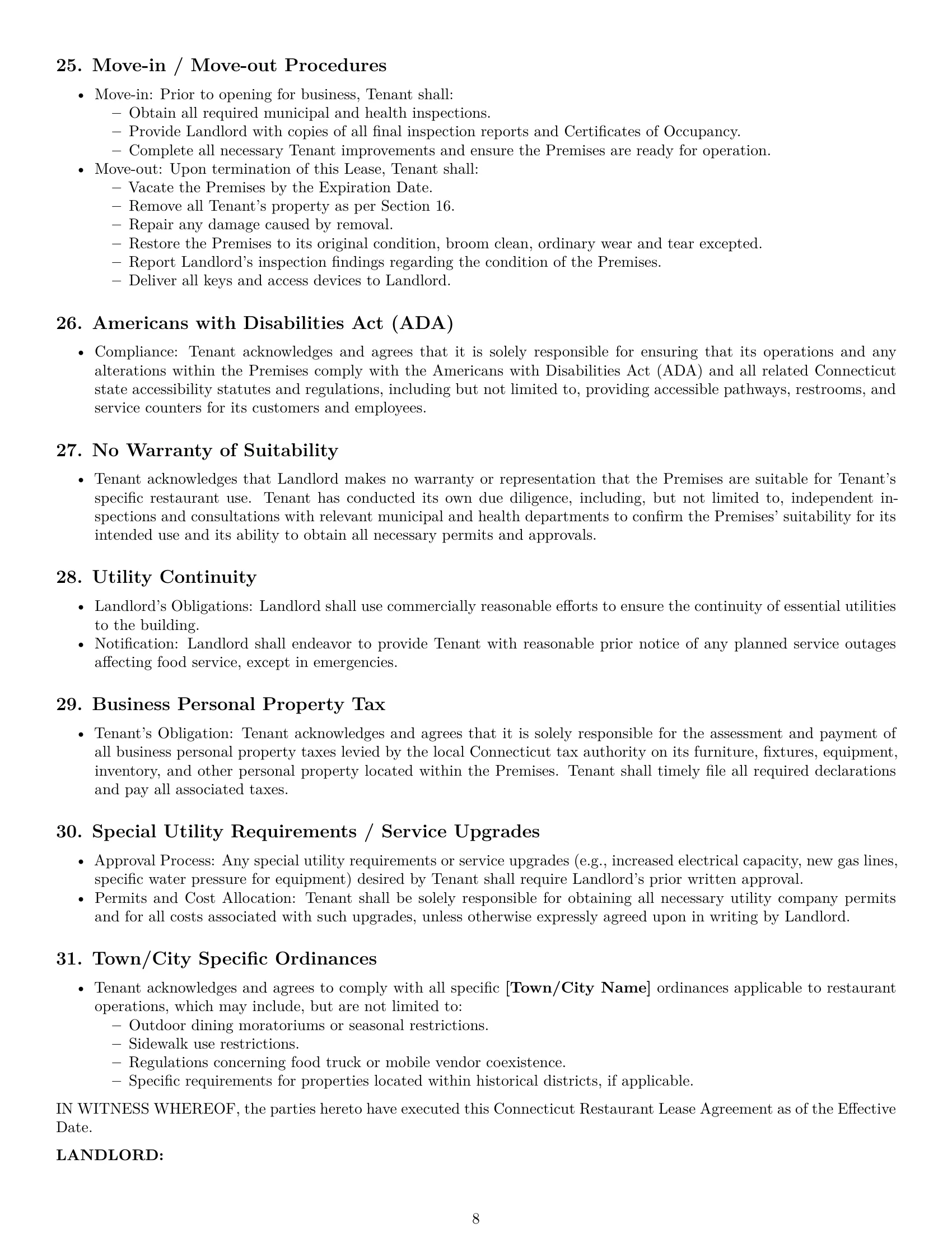 Preview page 8 of Pro Connecticut restaurant lease agreement template