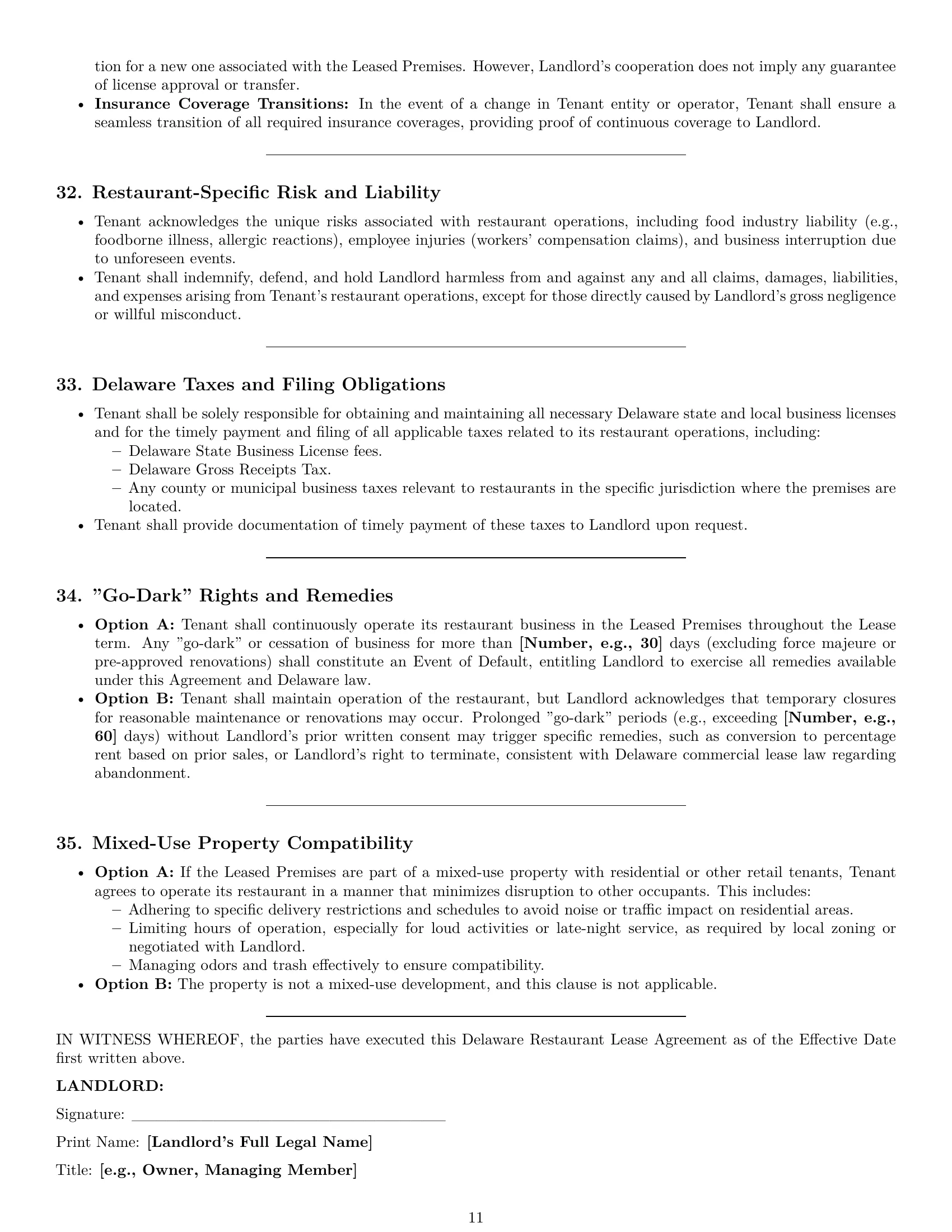 Preview page 11 of Pro Delaware restaurant lease agreement template