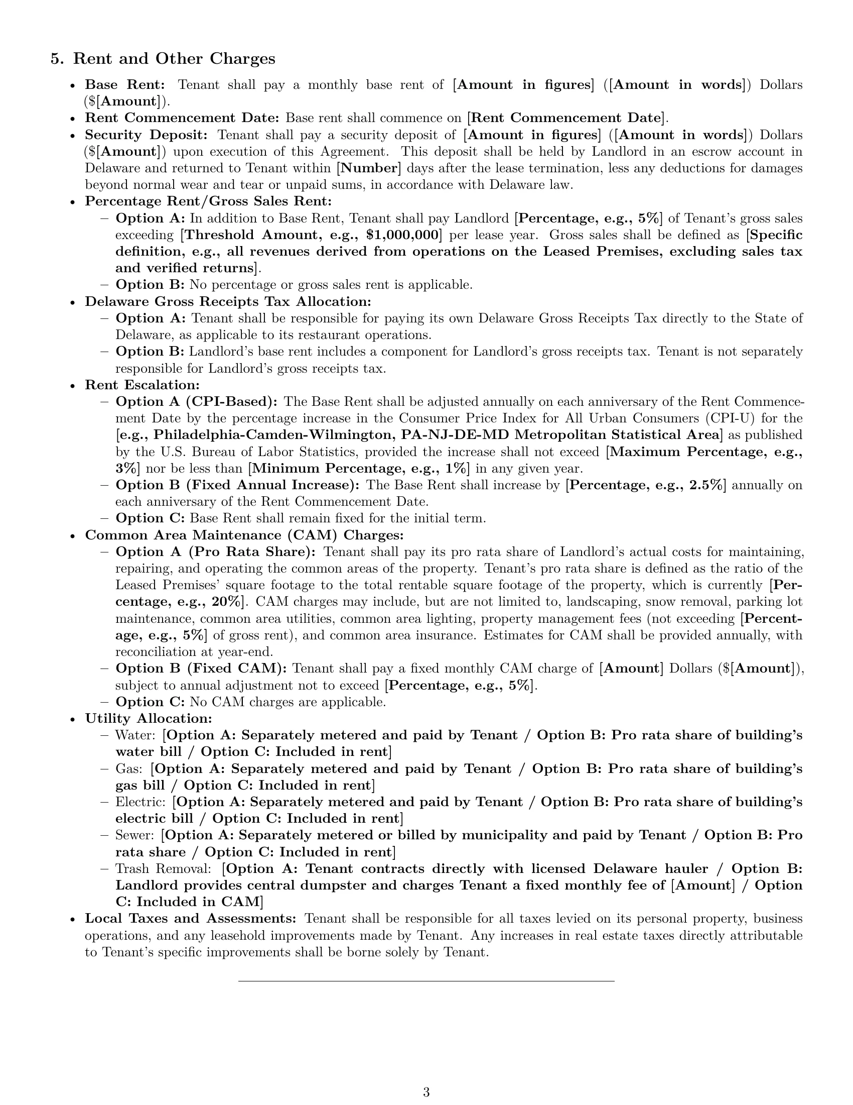 Preview page 3 of Pro Delaware restaurant lease agreement template