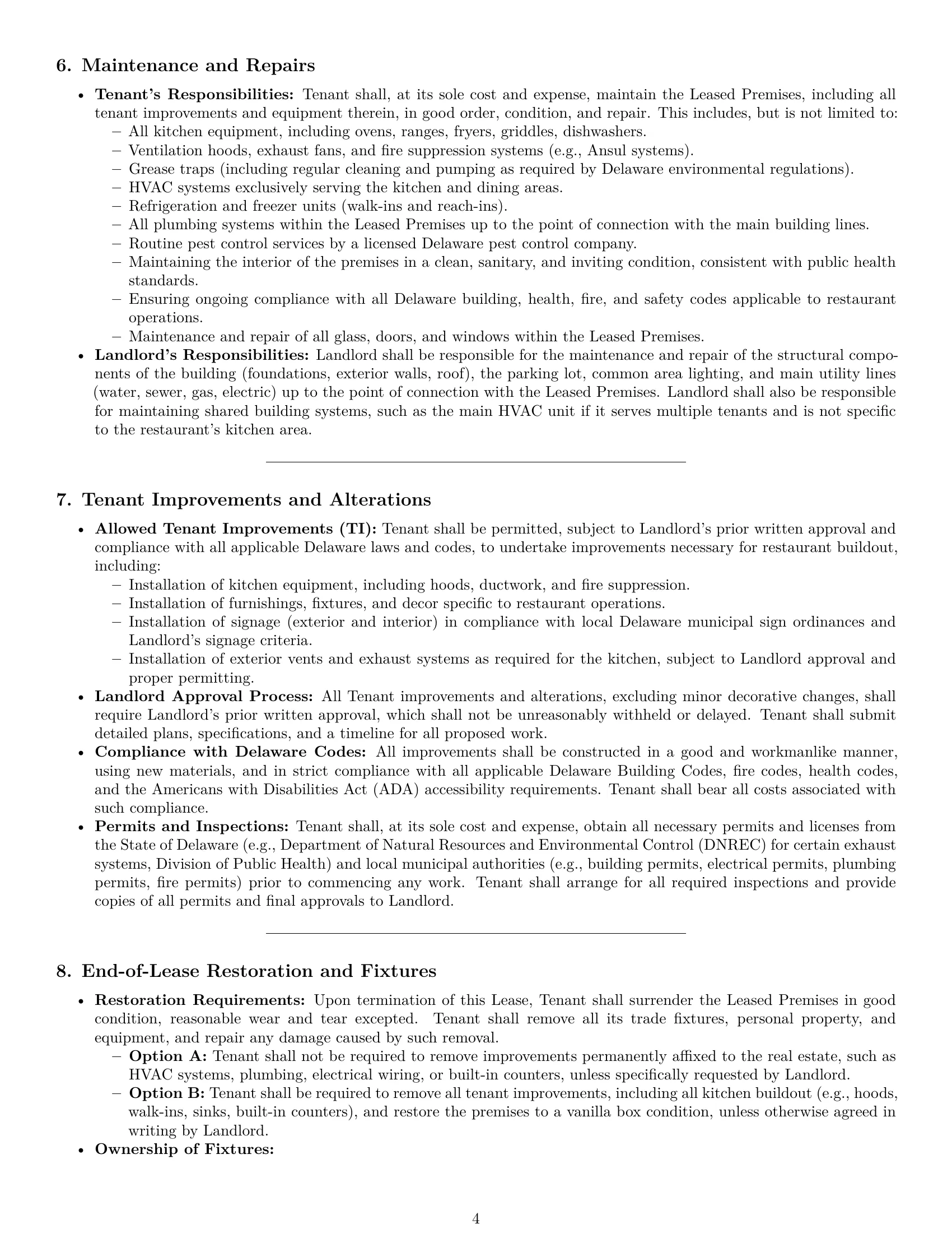 Preview page 4 of Pro Delaware restaurant lease agreement template