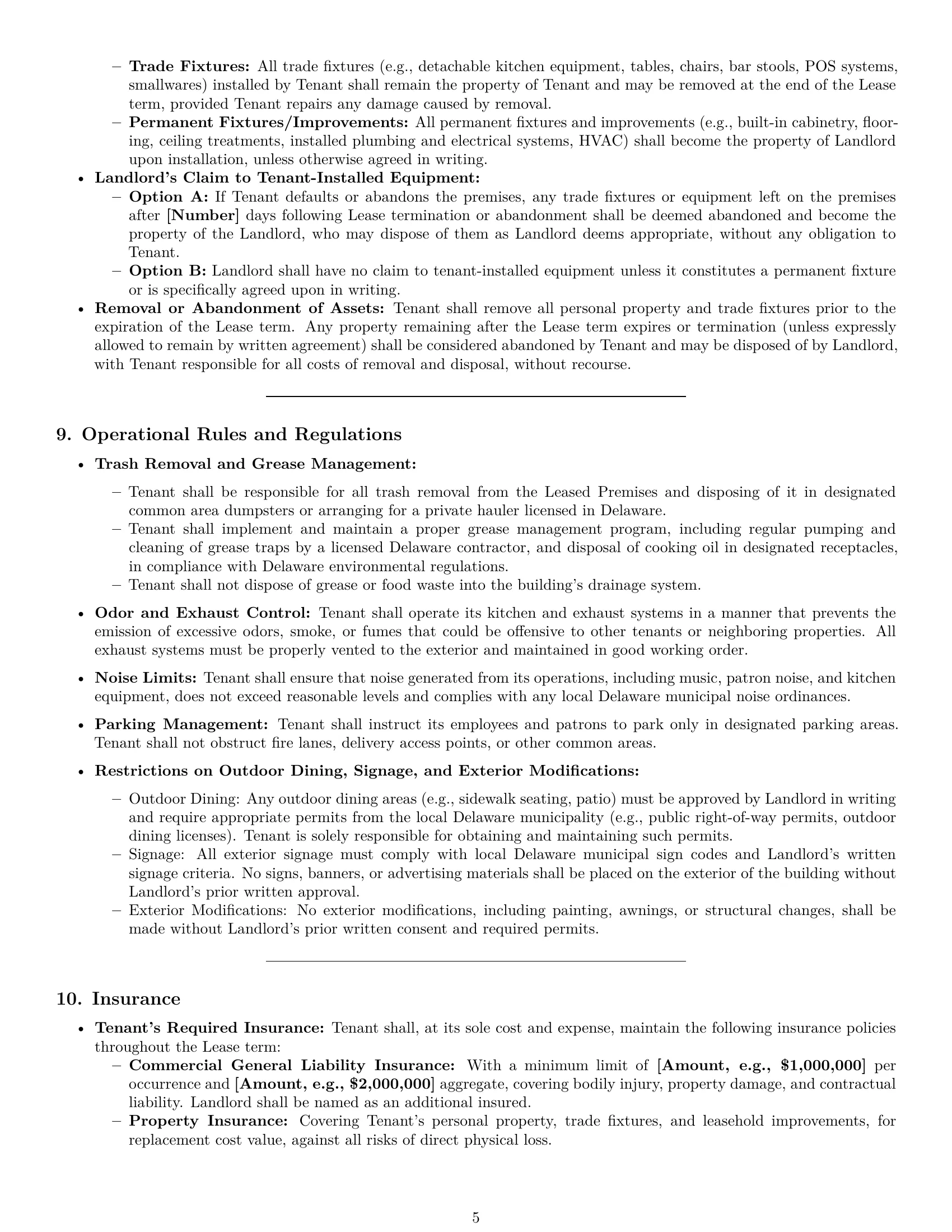 Preview page 5 of Pro Delaware restaurant lease agreement template