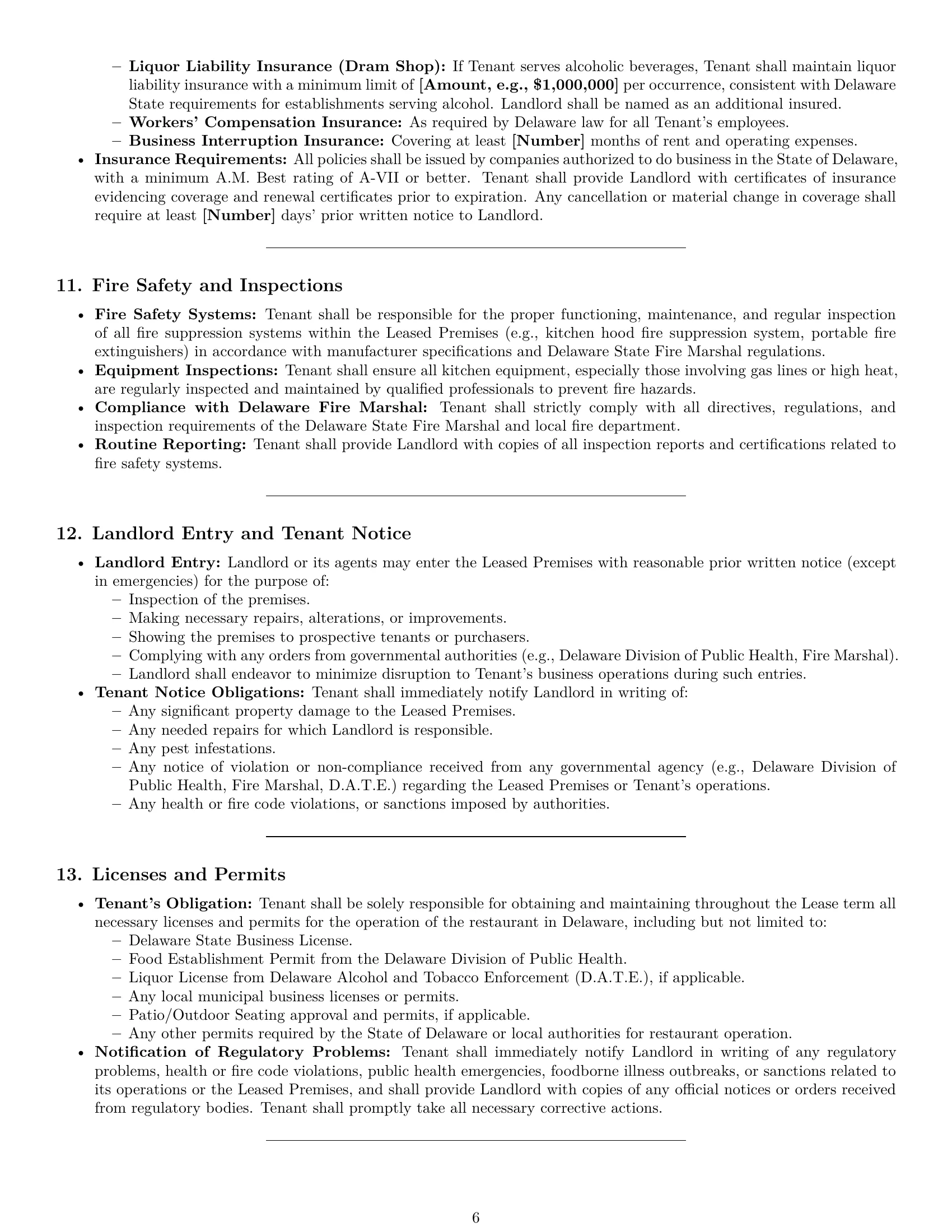 Preview page 6 of Pro Delaware restaurant lease agreement template
