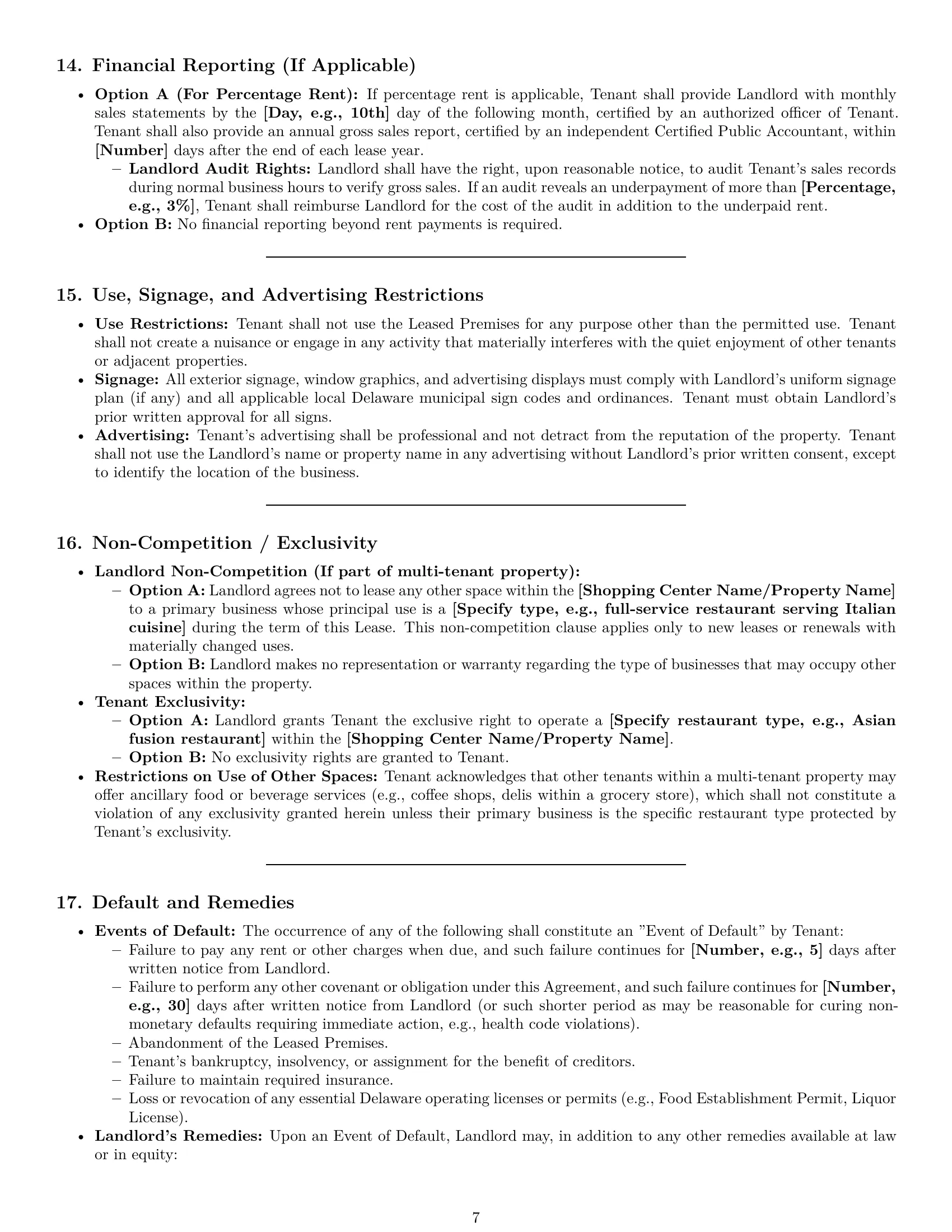 Preview page 7 of Pro Delaware restaurant lease agreement template
