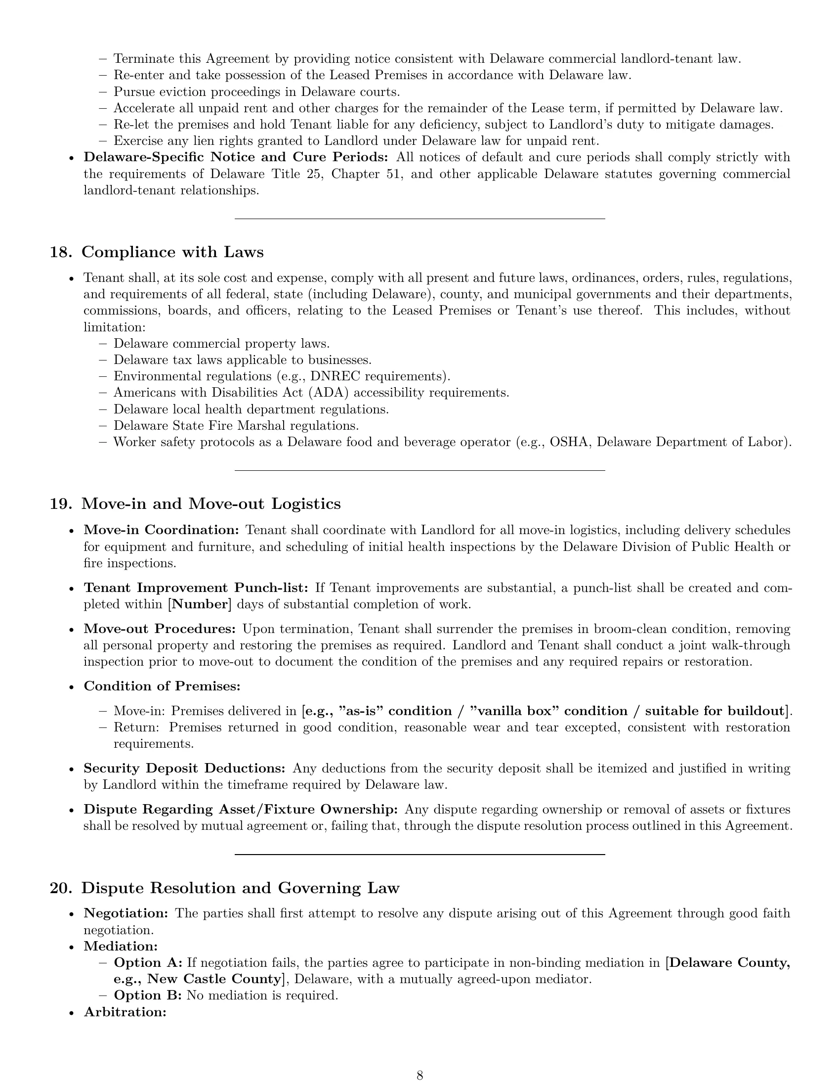 Preview page 8 of Pro Delaware restaurant lease agreement template