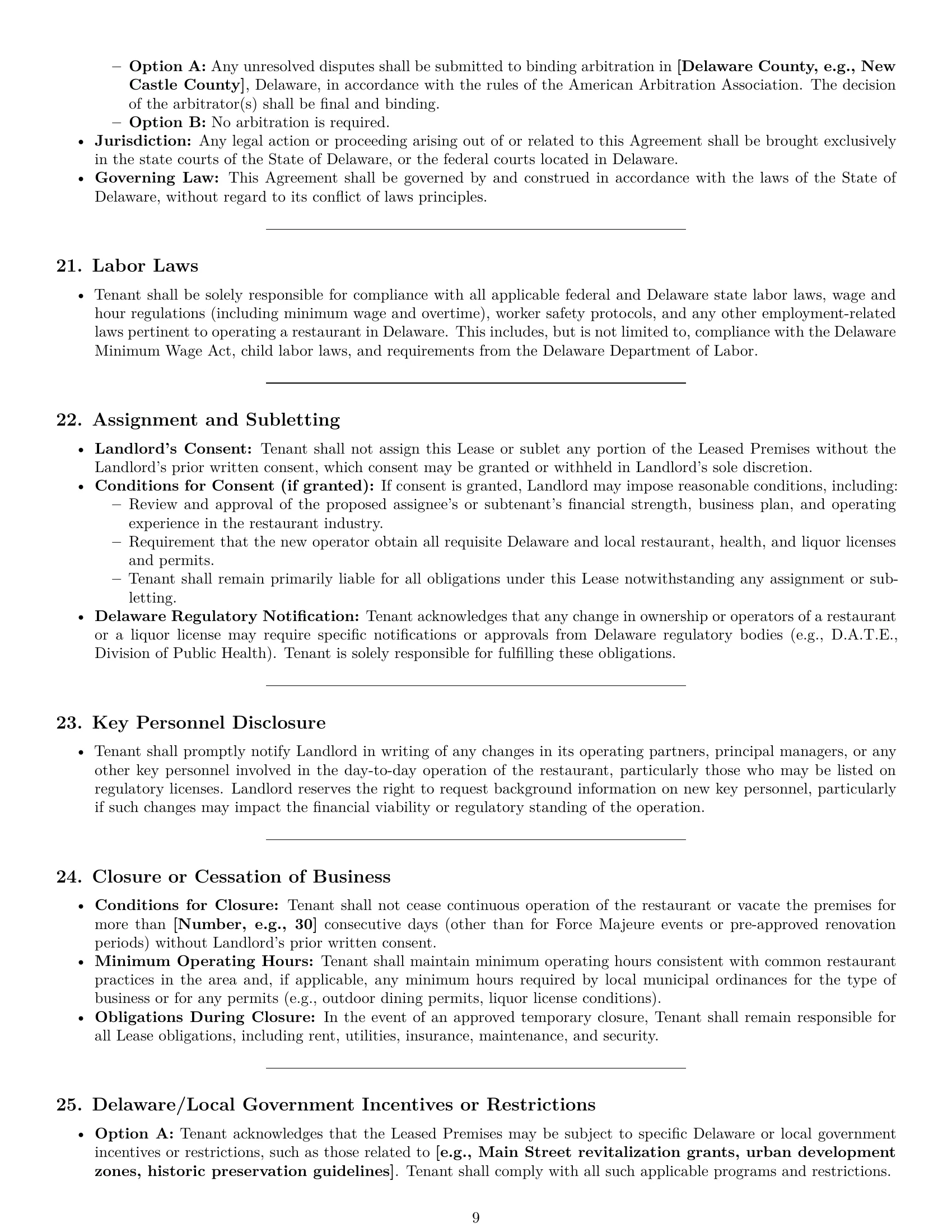 Preview page 9 of Pro Delaware restaurant lease agreement template