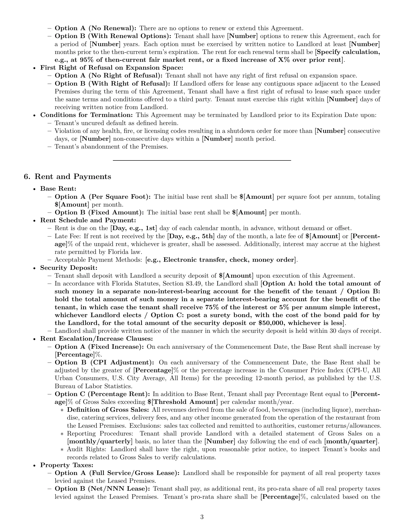 Preview page 3 of Pro Florida restaurant lease agreement template