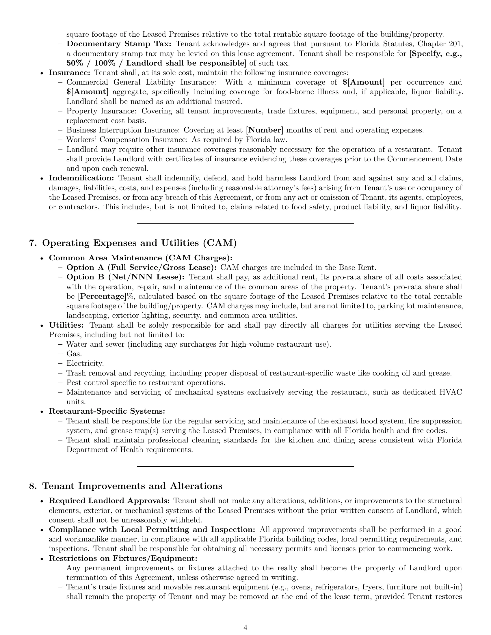 Preview page 4 of Pro Florida restaurant lease agreement template