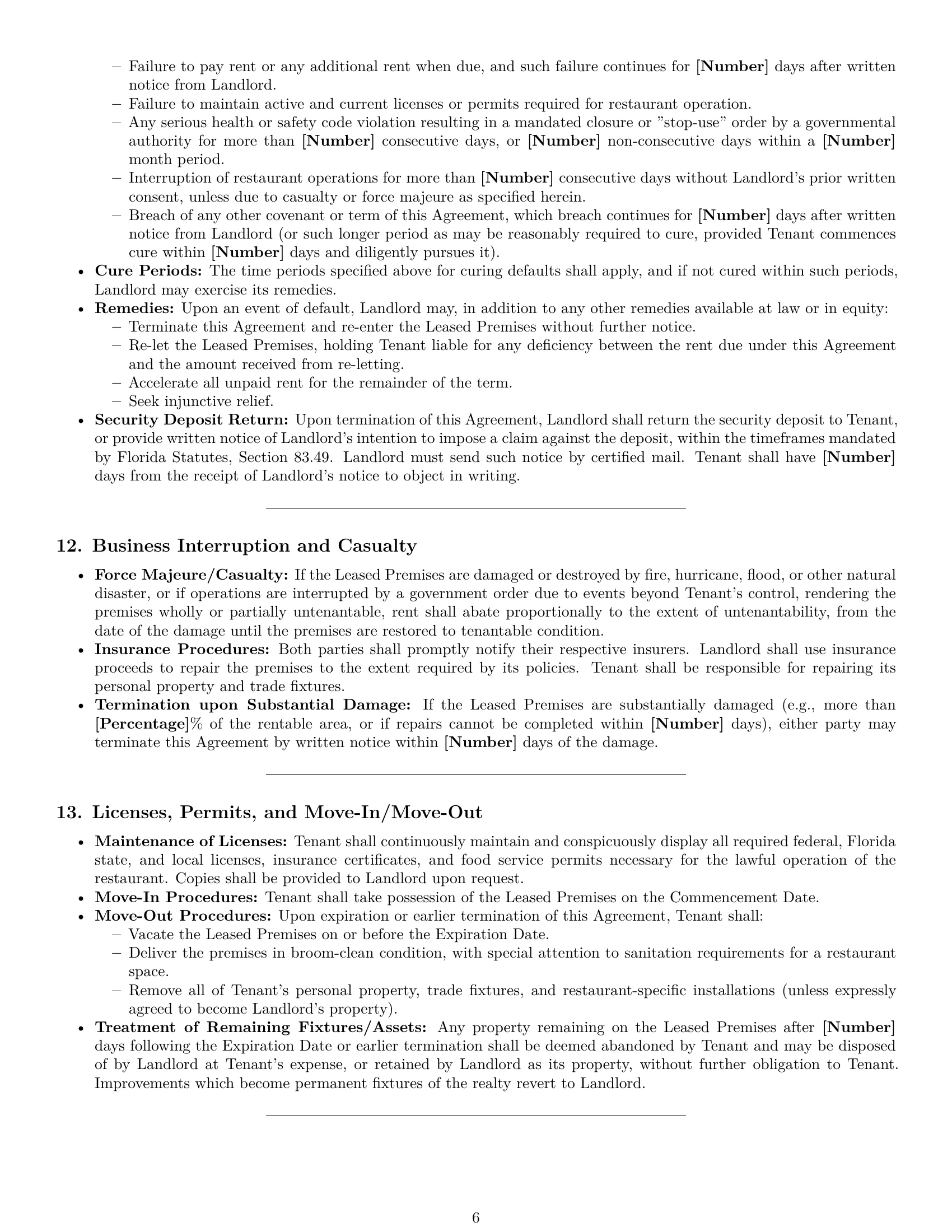 Preview page 6 of Pro Florida restaurant lease agreement template