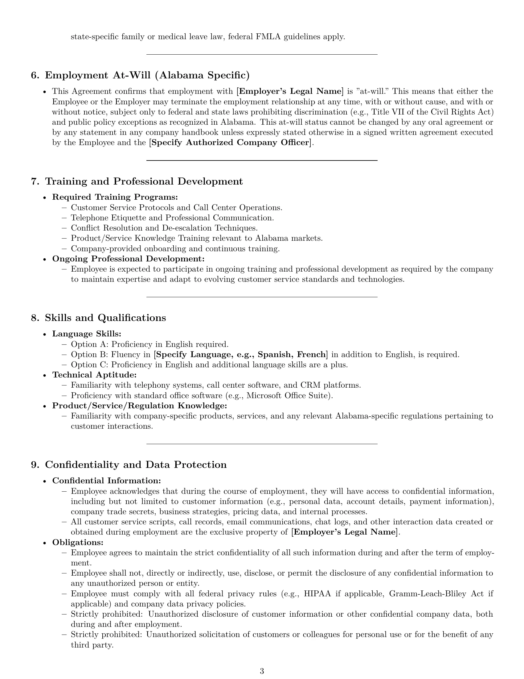 Preview page 3 of Pro Alabama customer service representative employment contract template