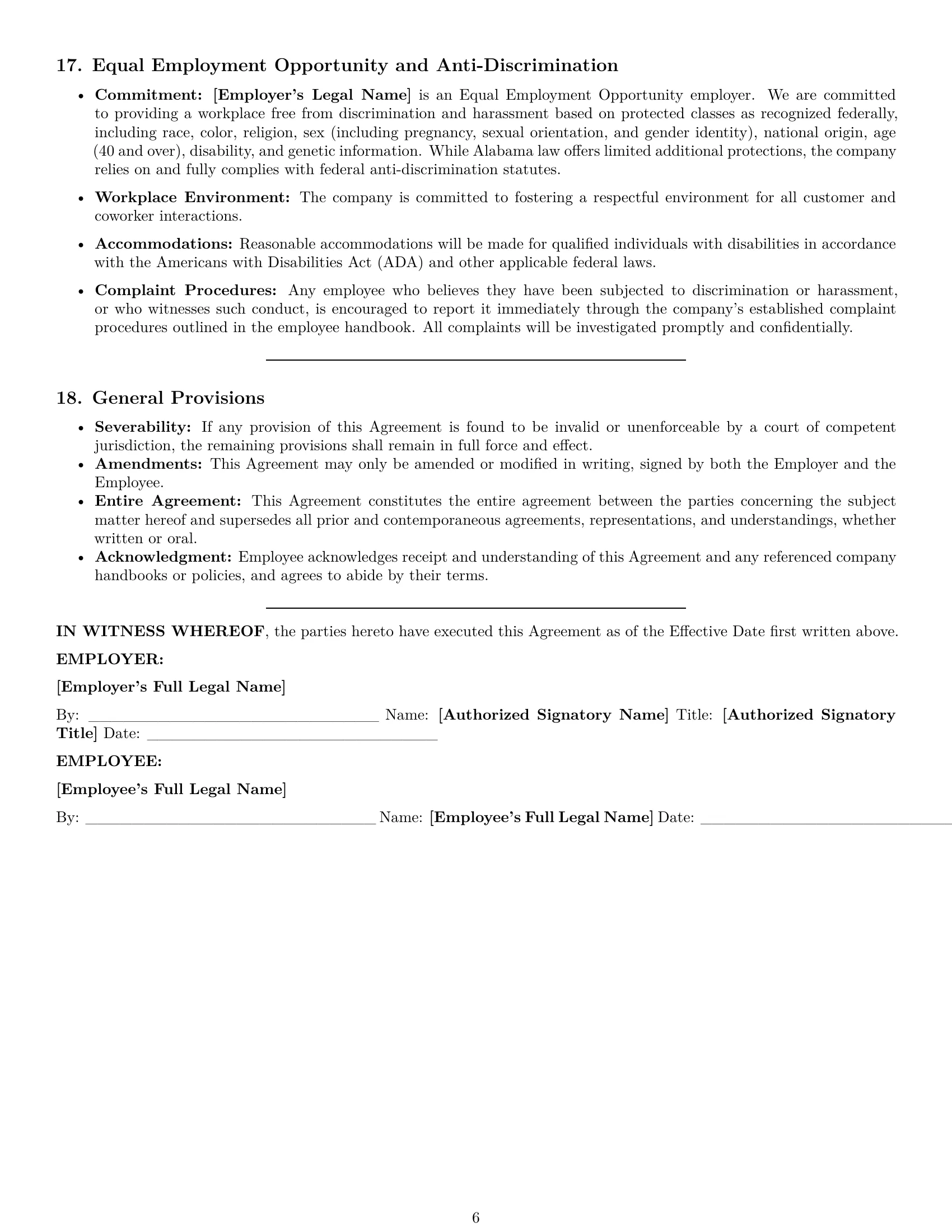 Preview page 6 of Pro Alabama customer service representative employment contract template