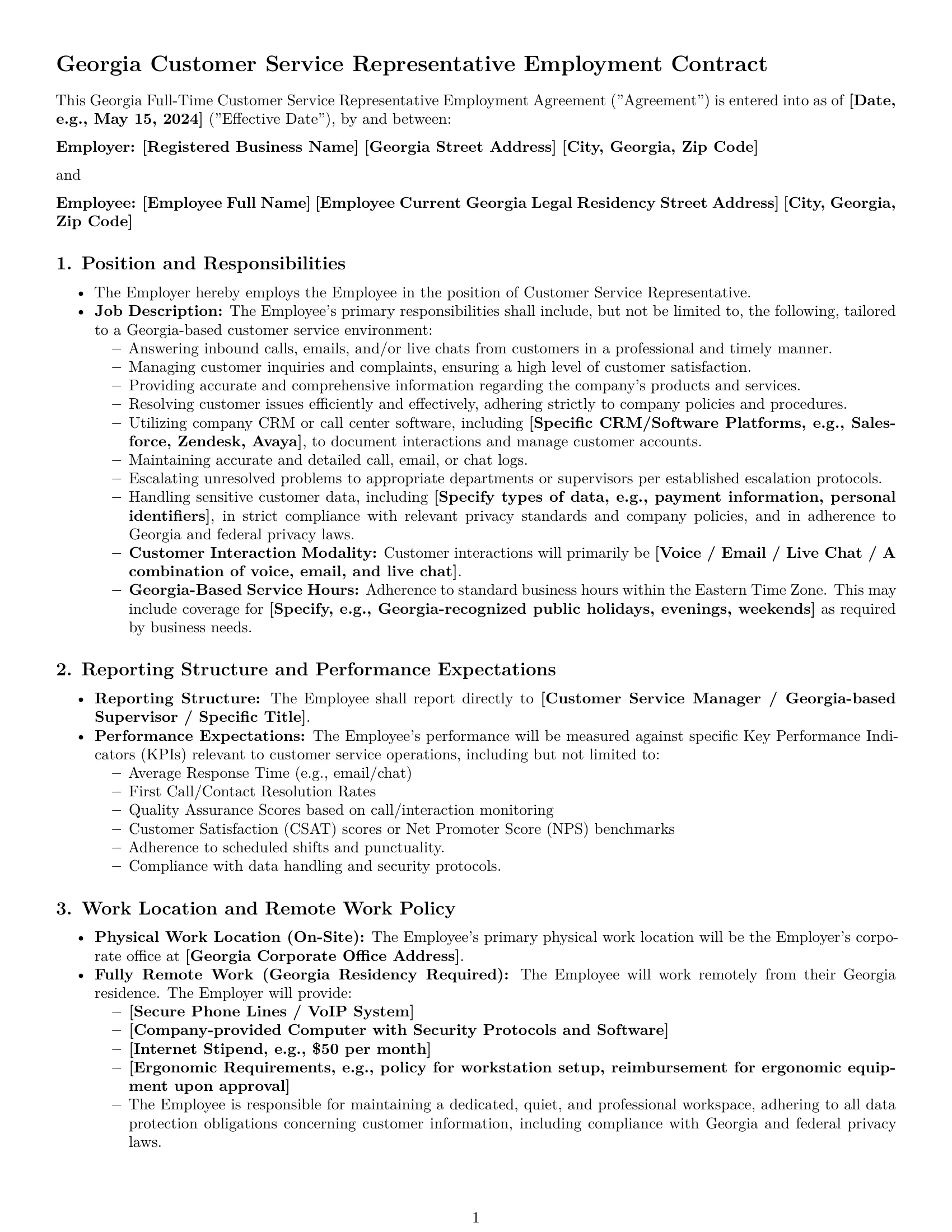 Preview page 1 of Pro Georgia customer service representative employment contract template
