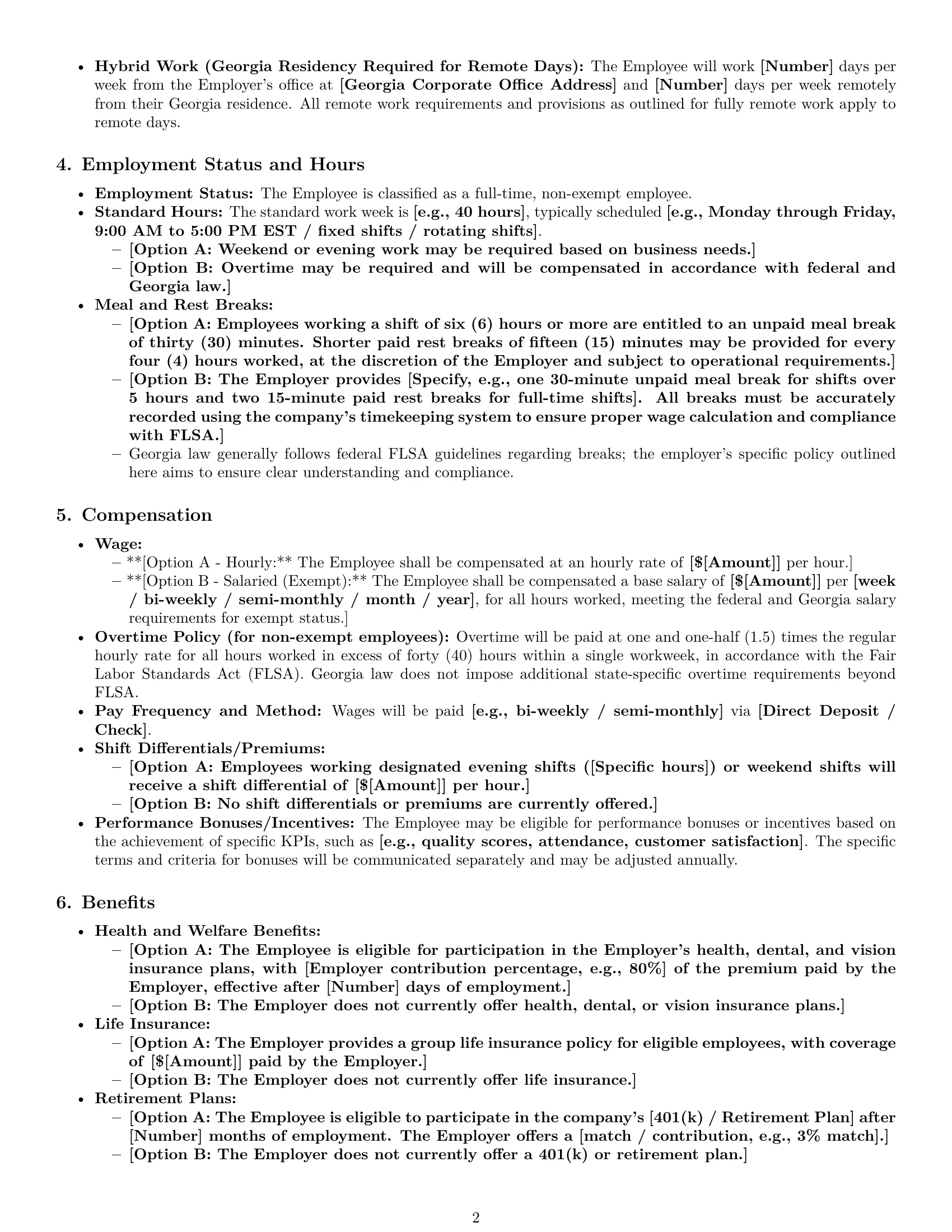 Preview page 2 of Pro Georgia customer service representative employment contract template