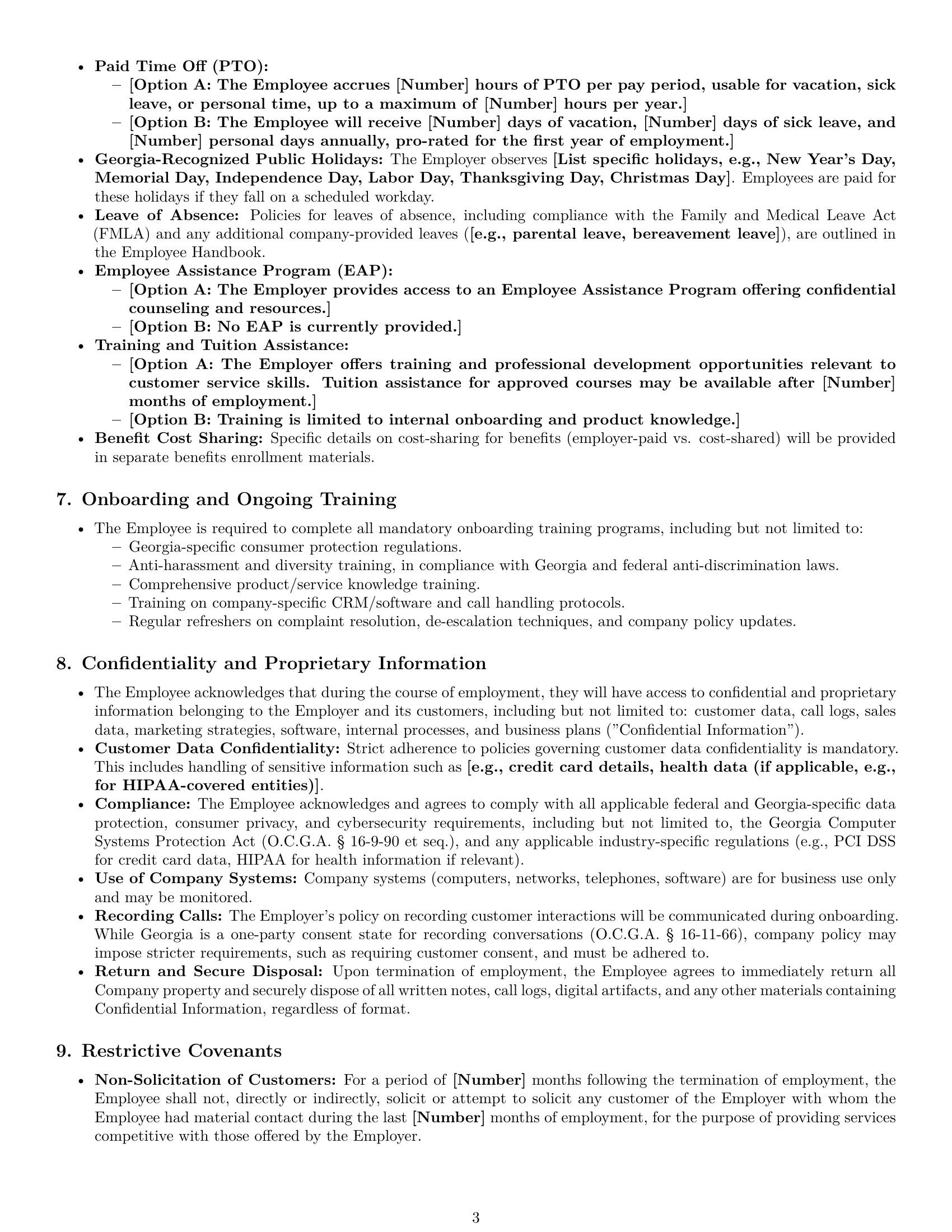 Preview page 3 of Pro Georgia customer service representative employment contract template