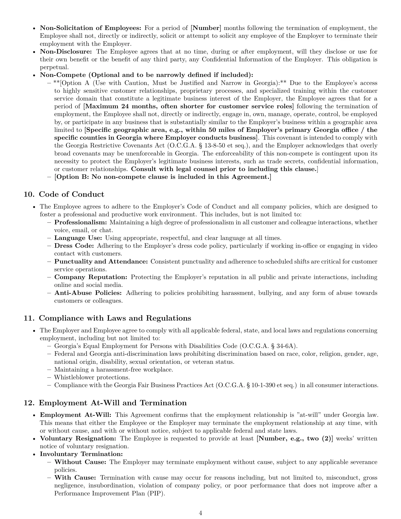 Preview page 4 of Pro Georgia customer service representative employment contract template