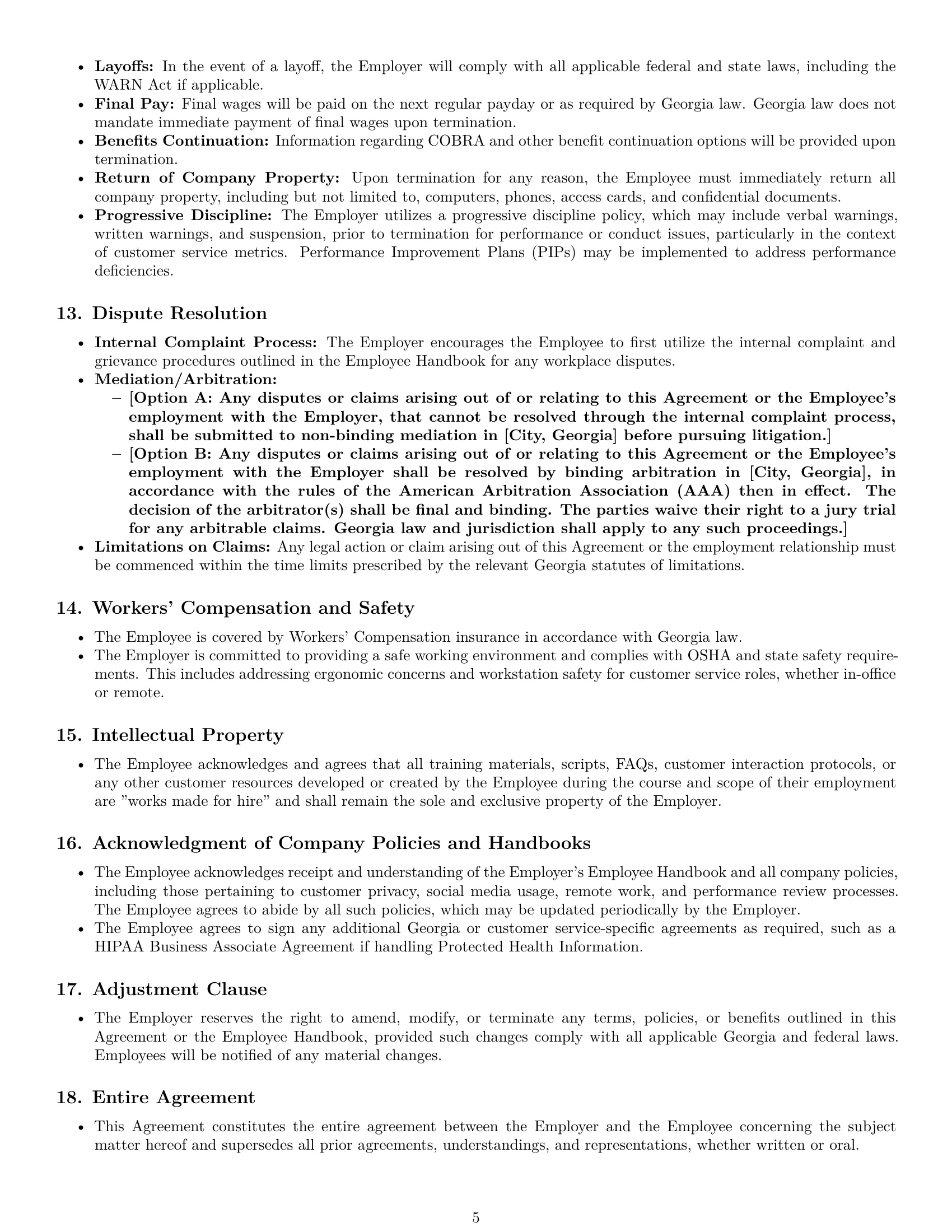 Preview page 5 of Pro Georgia customer service representative employment contract template