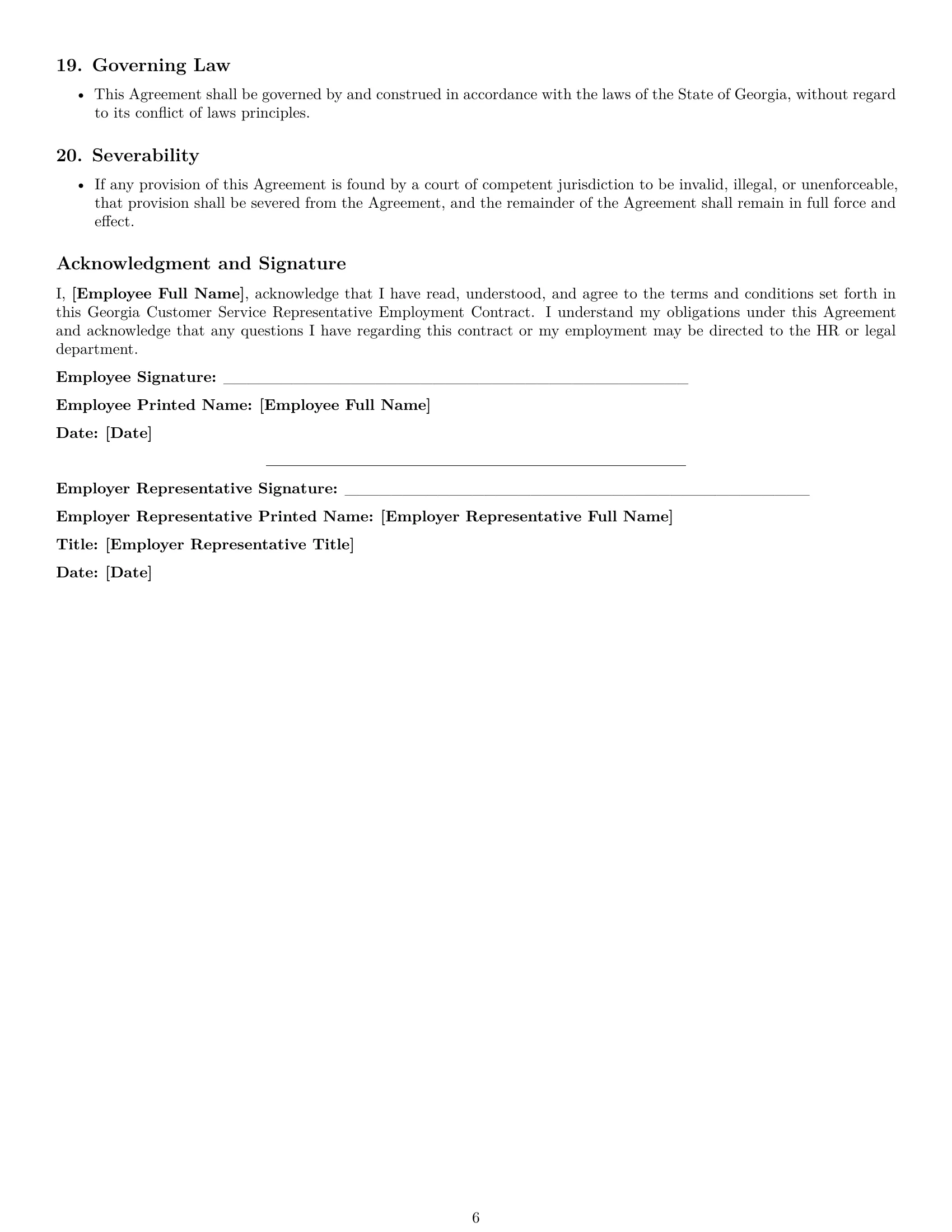 Preview page 6 of Pro Georgia customer service representative employment contract template