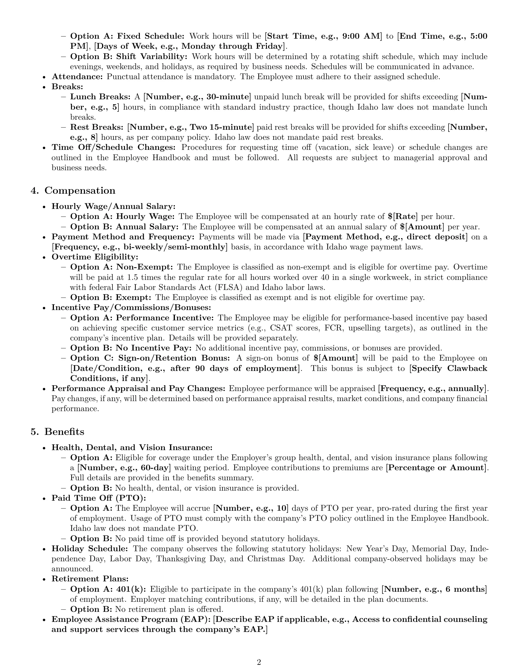 Preview page 2 of Pro Idaho customer service representative employment contract template