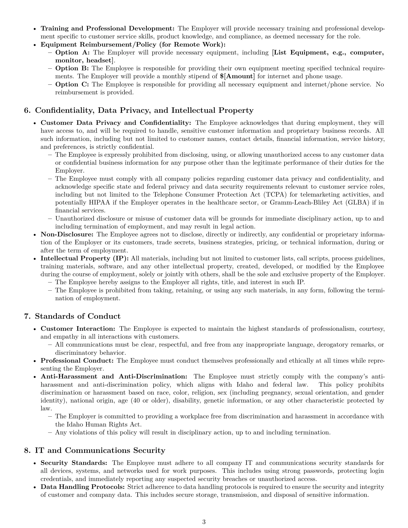 Preview page 3 of Pro Idaho customer service representative employment contract template