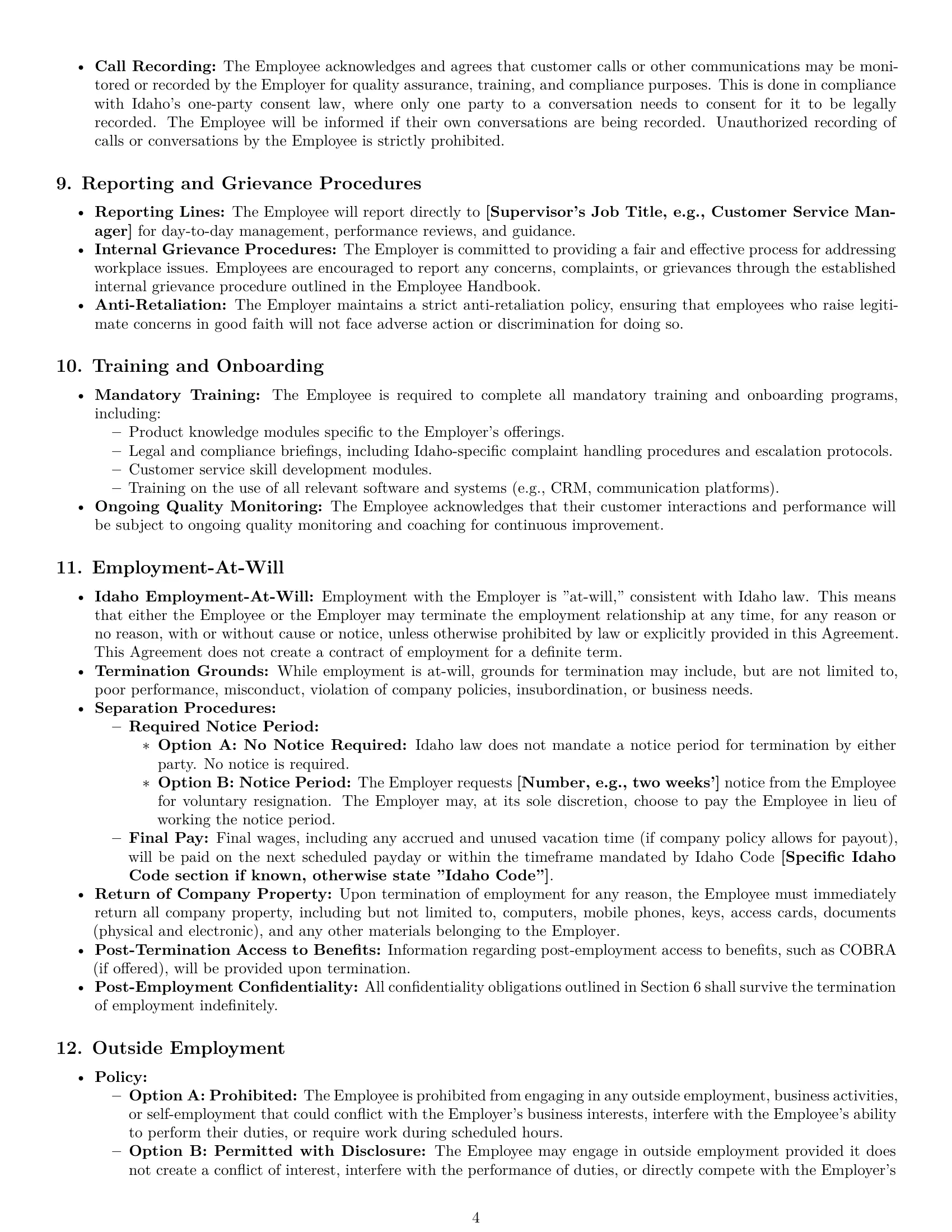 Preview page 4 of Pro Idaho customer service representative employment contract template