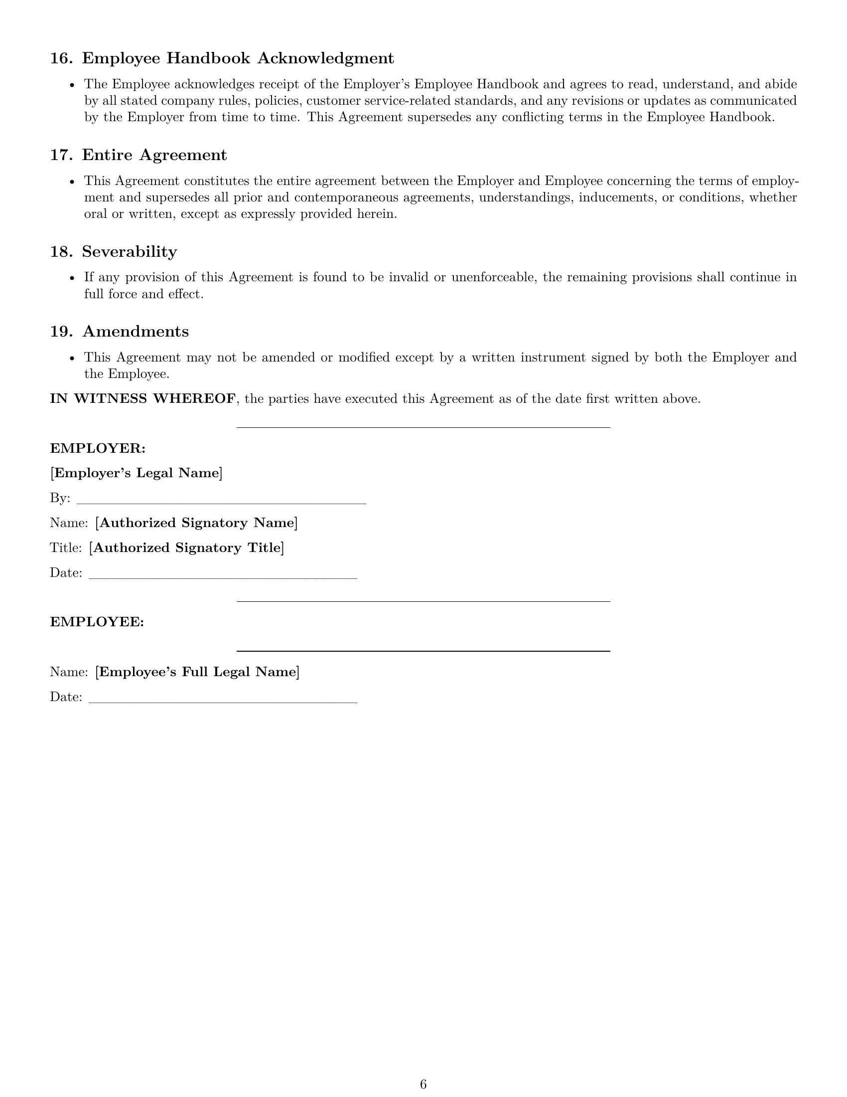 Preview page 6 of Pro Idaho customer service representative employment contract template