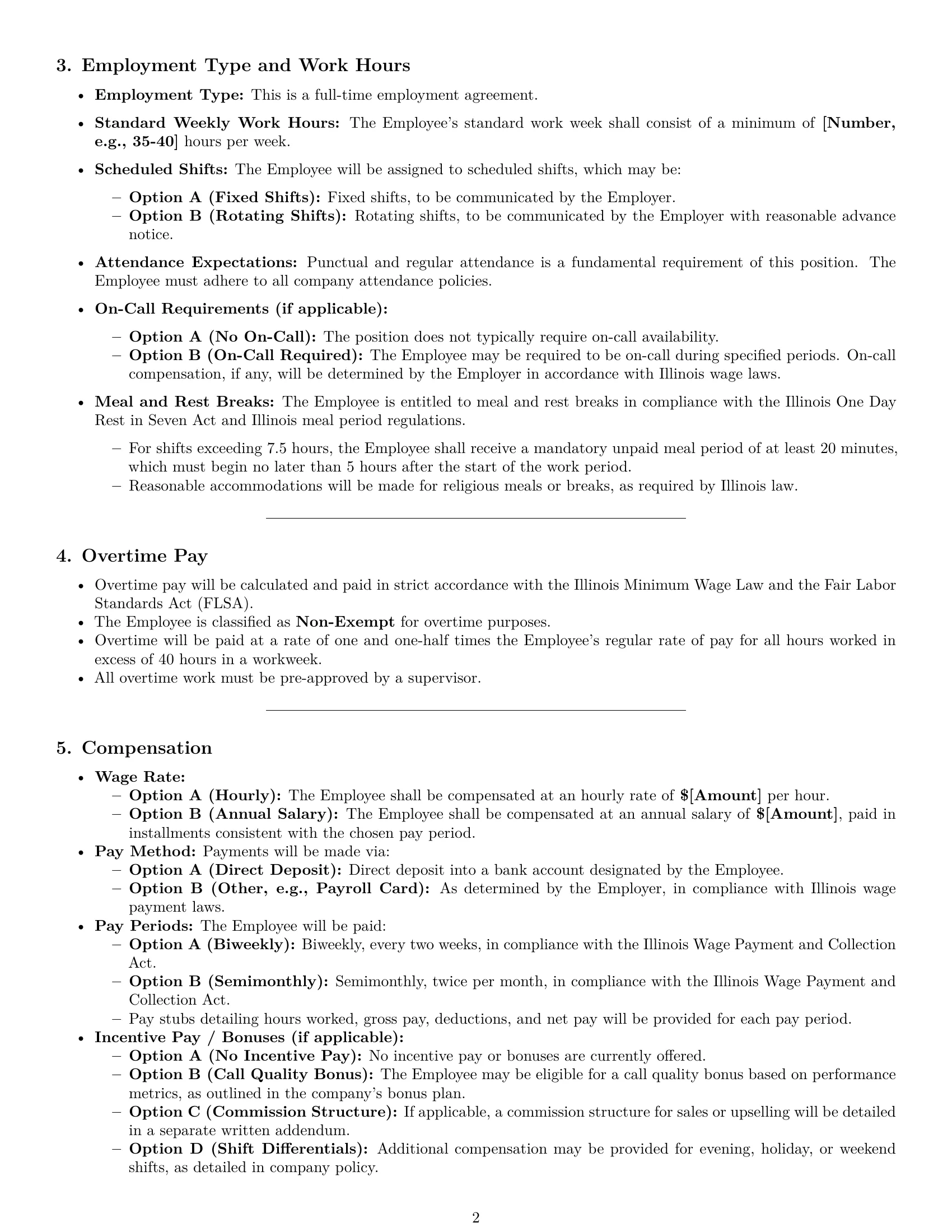Preview page 2 of Pro Illinois customer service representative employment contract template