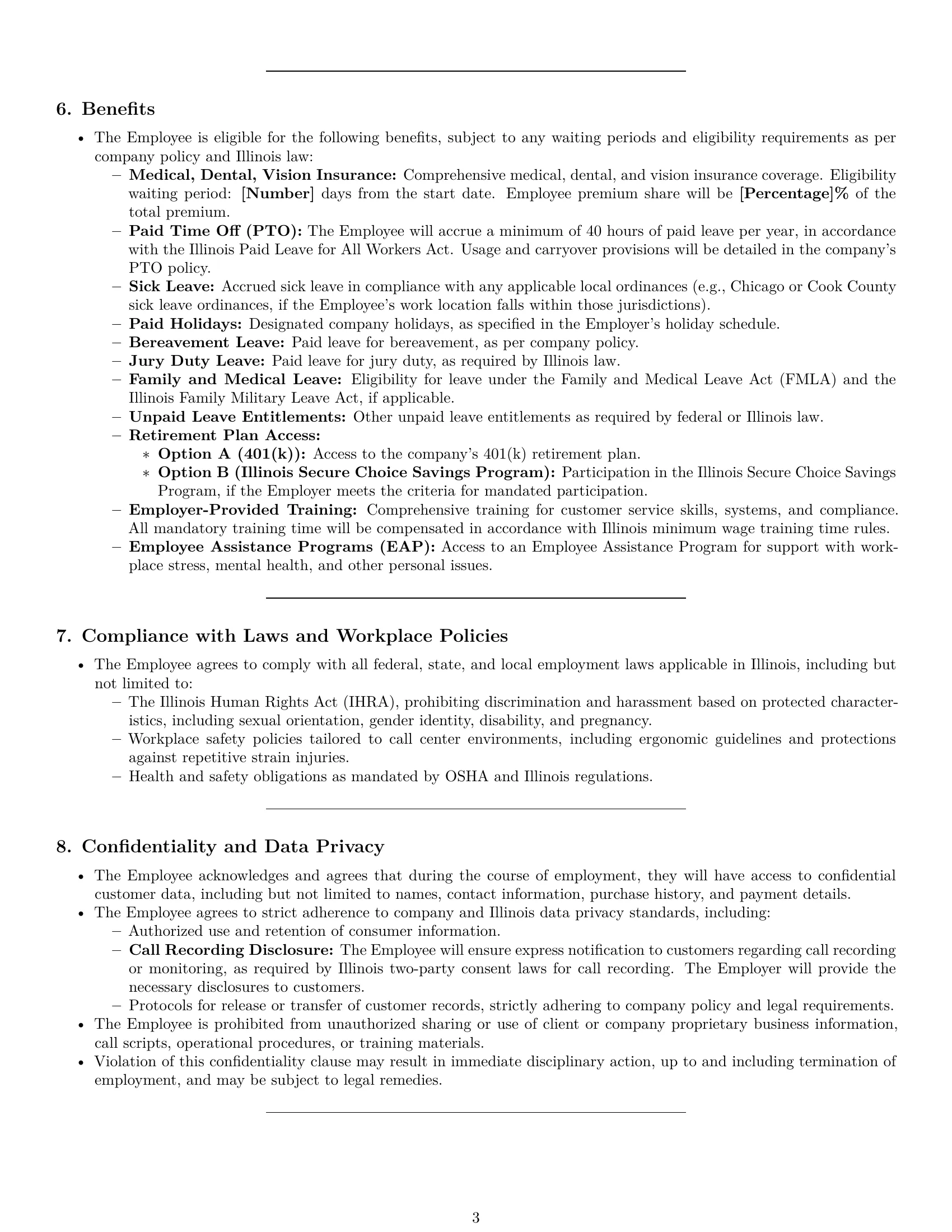 Preview page 3 of Pro Illinois customer service representative employment contract template