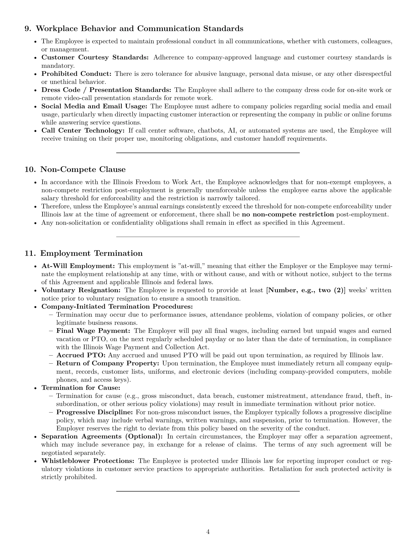 Preview page 4 of Pro Illinois customer service representative employment contract template