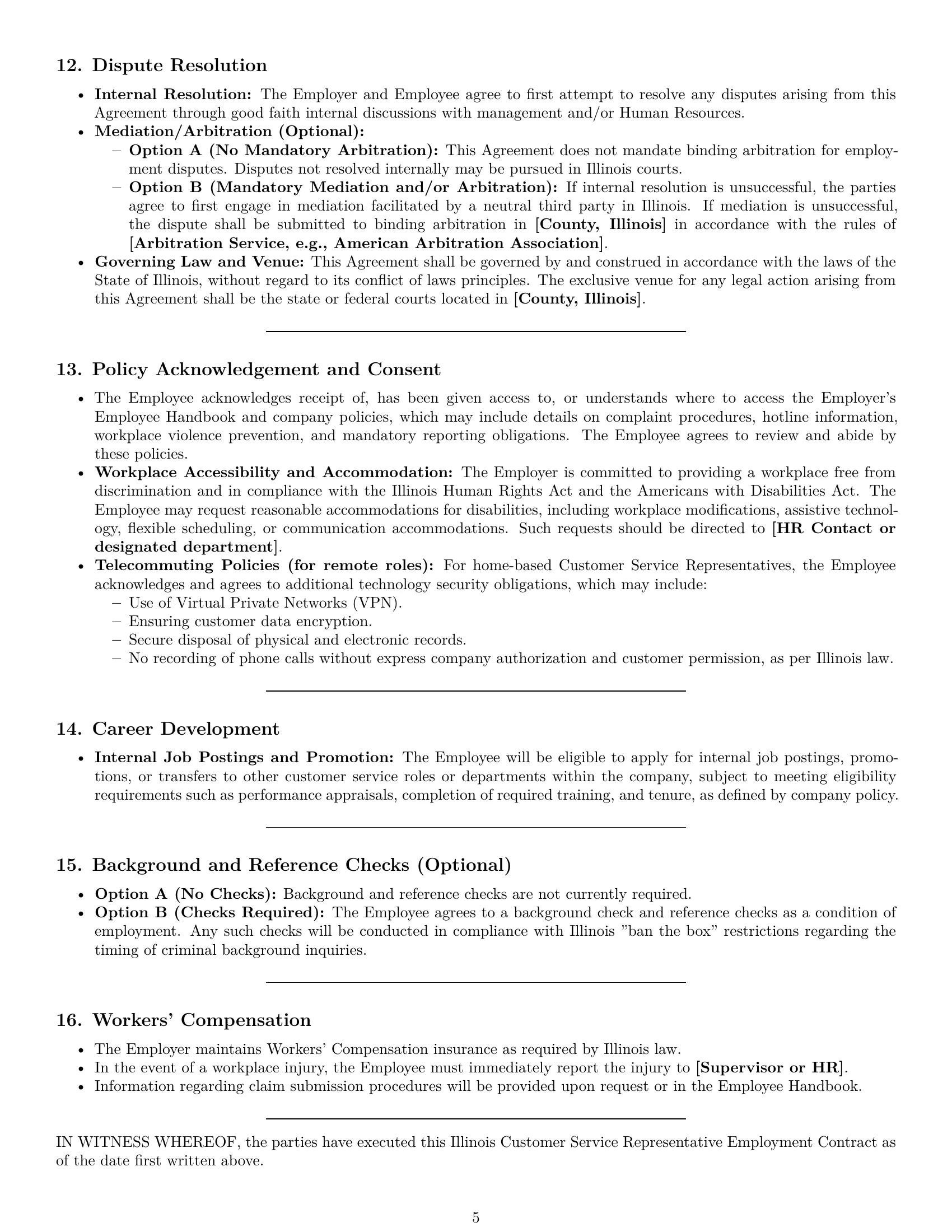 Preview page 5 of Pro Illinois customer service representative employment contract template