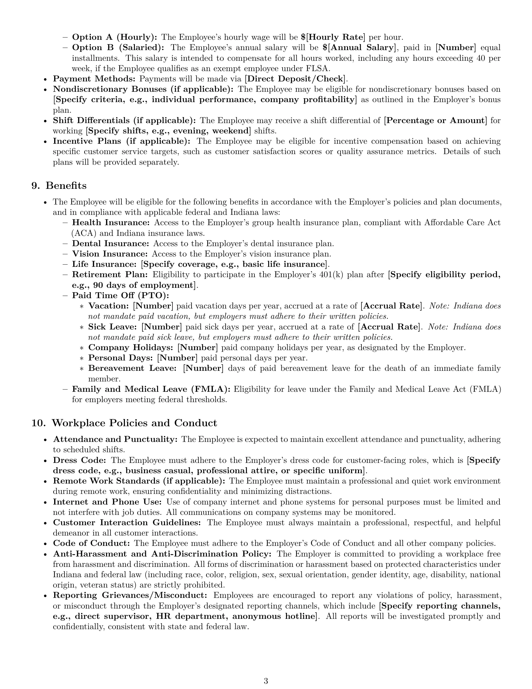 Preview page 3 of Pro Indiana customer service representative employment contract template