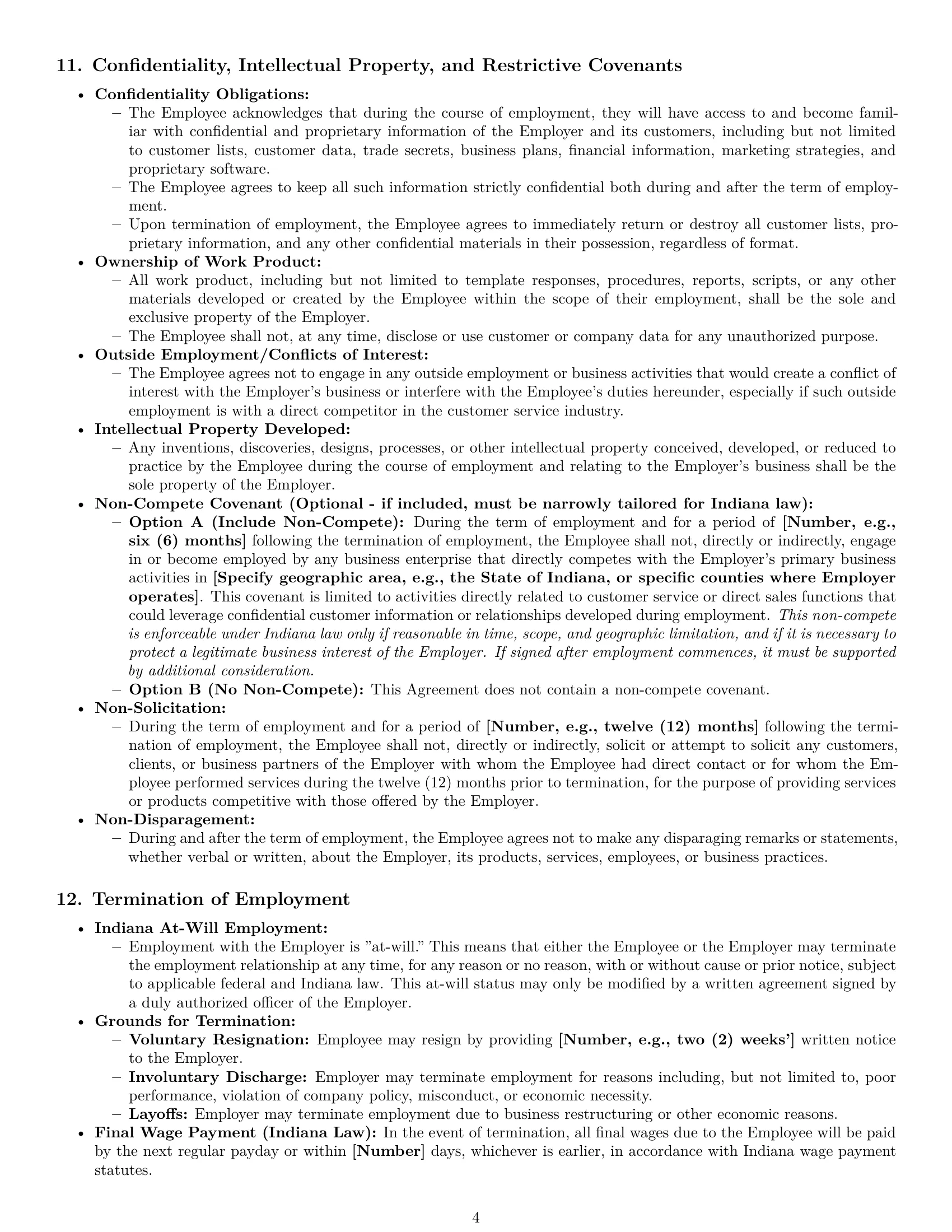 Preview page 4 of Pro Indiana customer service representative employment contract template