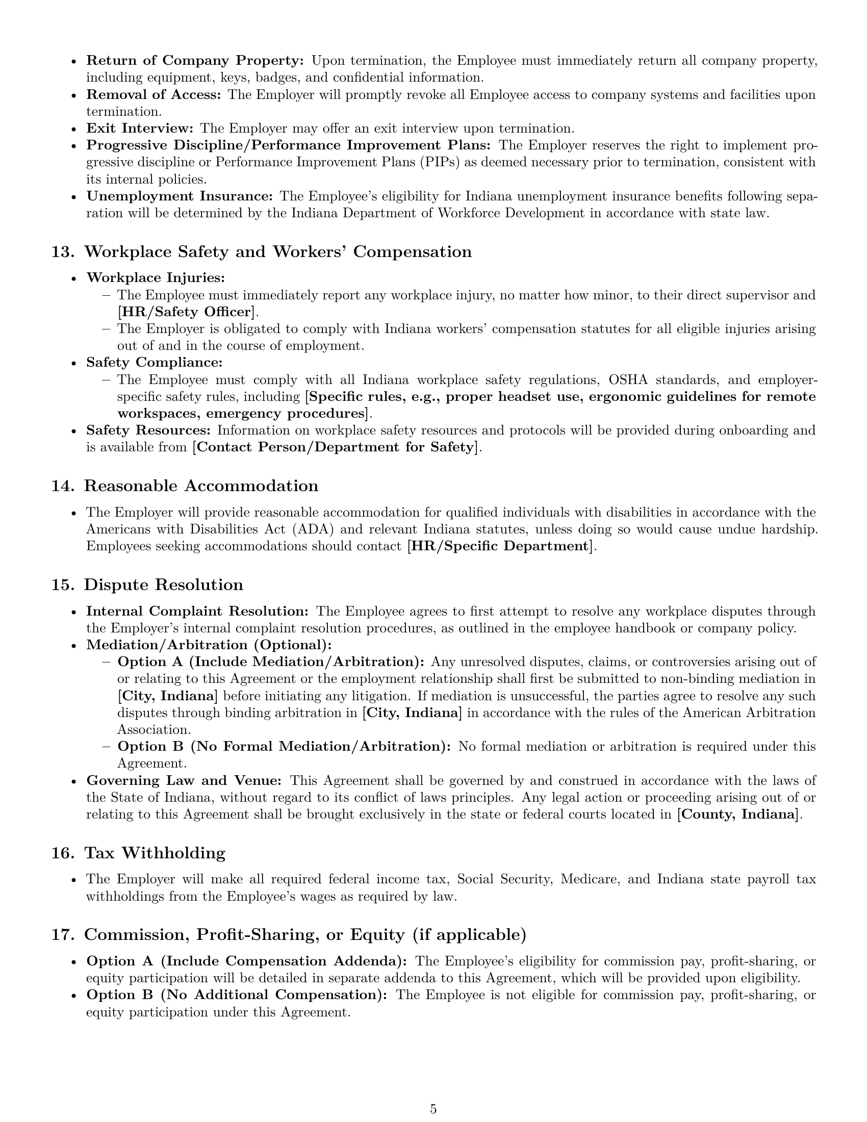 Preview page 5 of Pro Indiana customer service representative employment contract template
