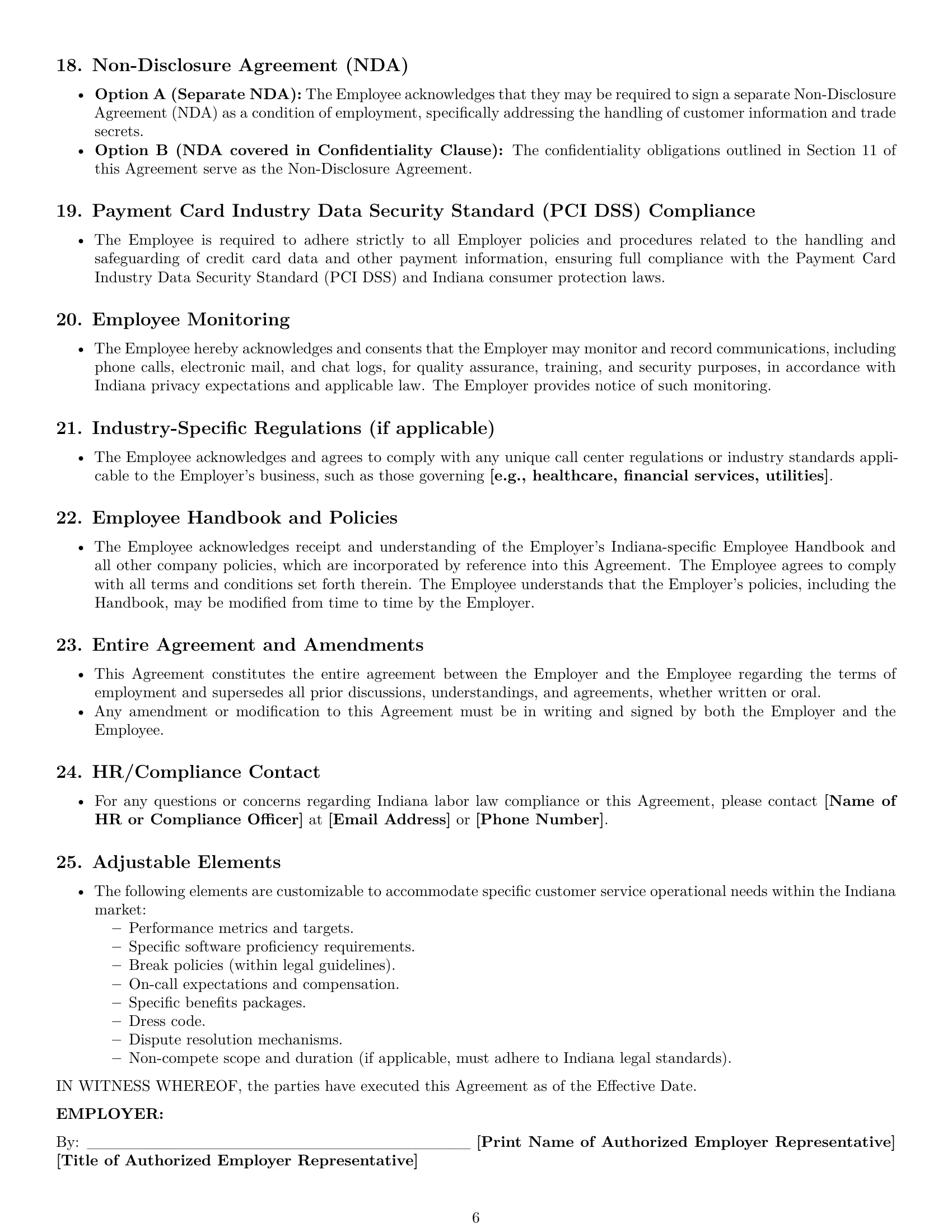 Preview page 6 of Pro Indiana customer service representative employment contract template