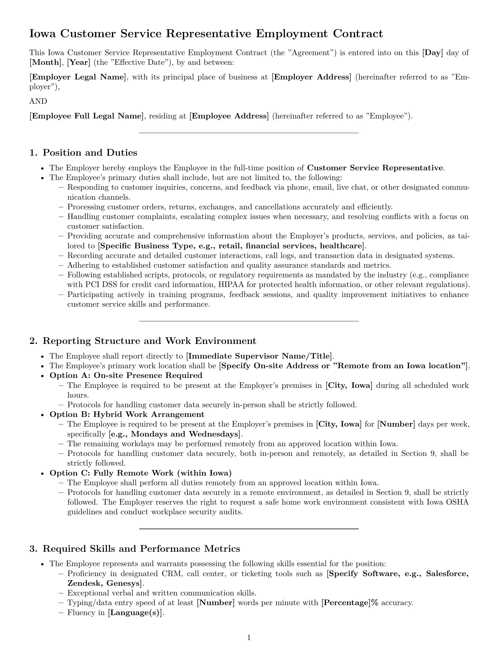 Preview page 1 of Pro Iowa customer service representative employment contract template