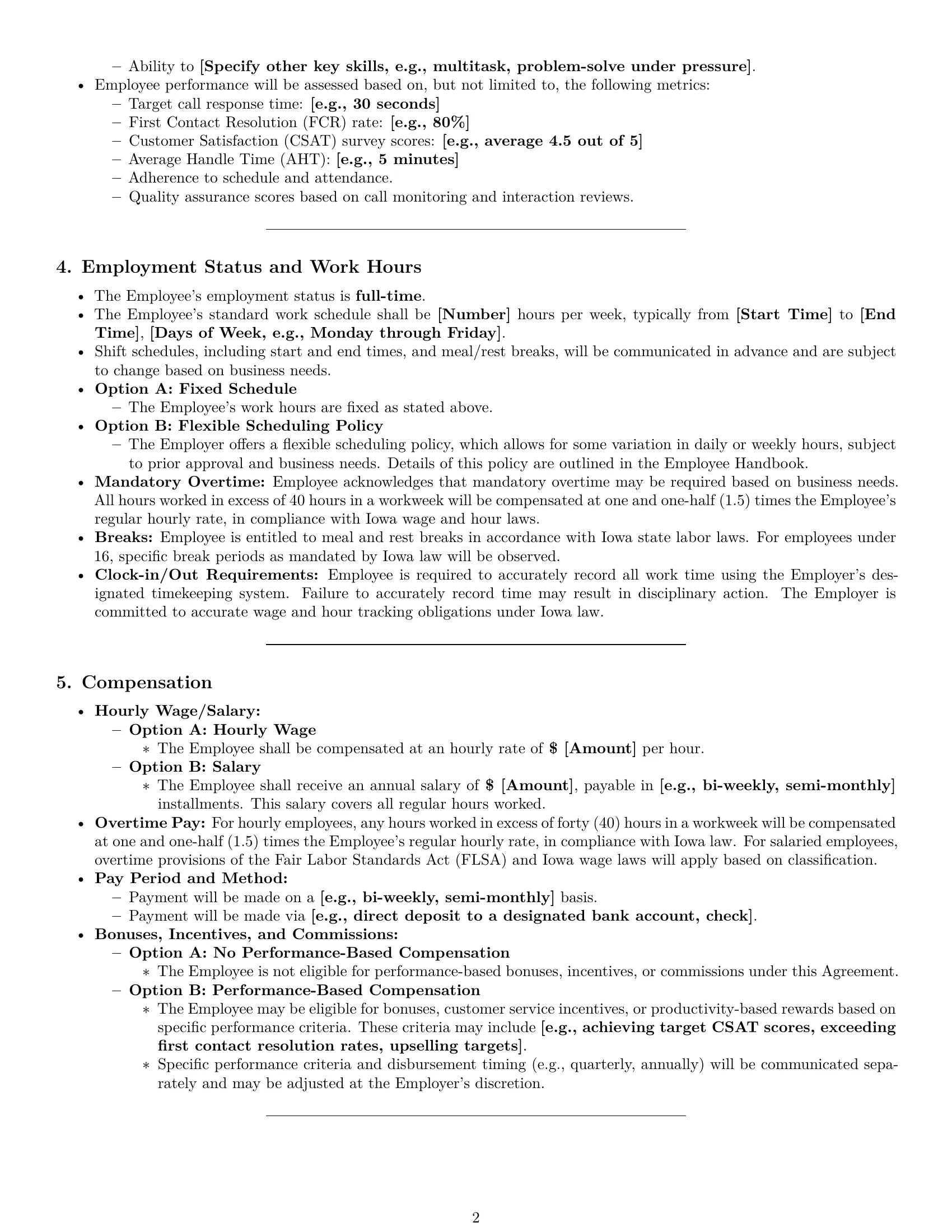Preview page 2 of Pro Iowa customer service representative employment contract template