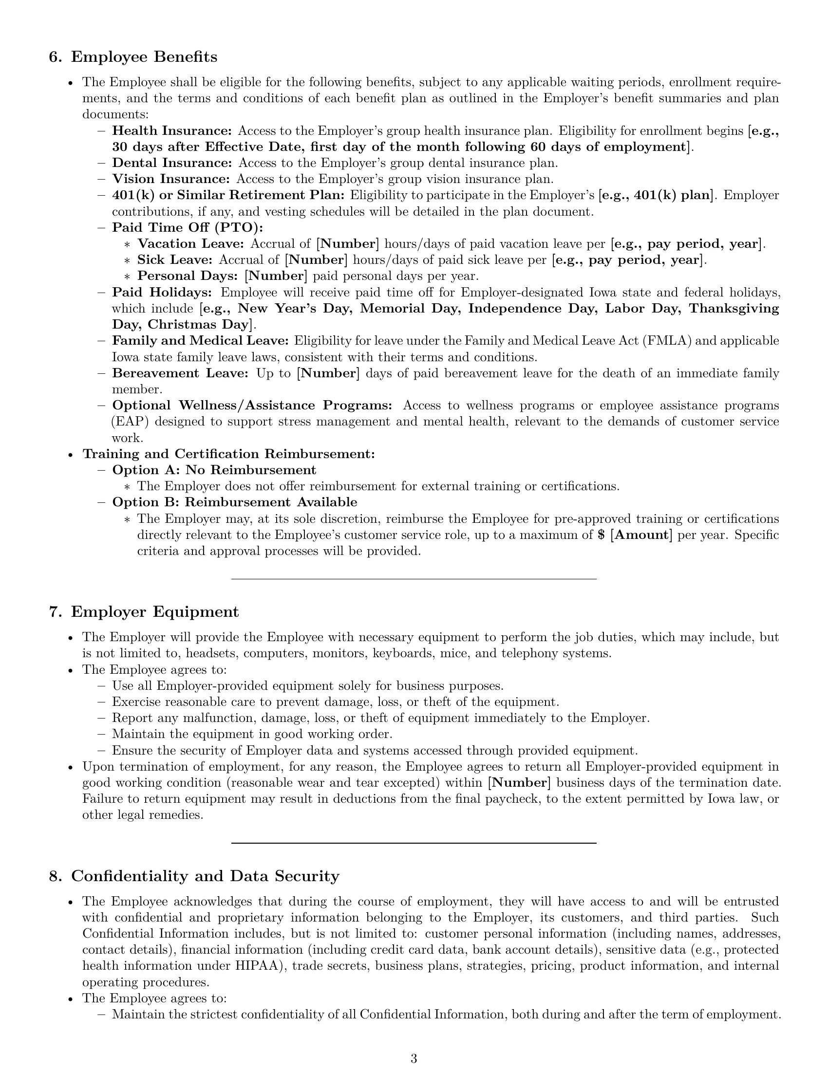 Preview page 3 of Pro Iowa customer service representative employment contract template