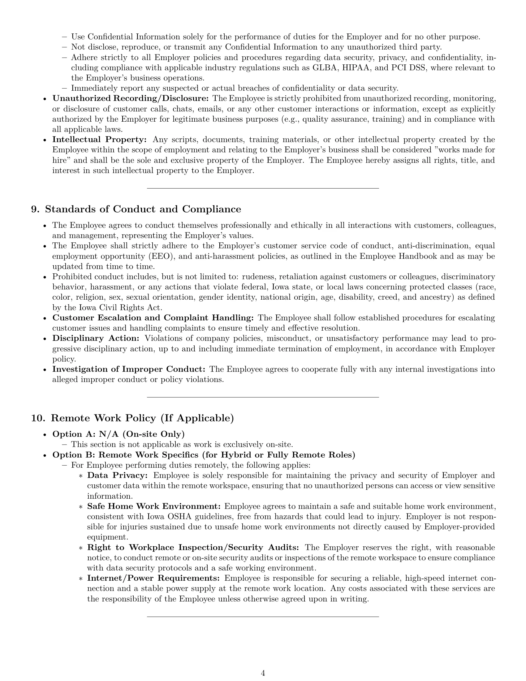 Preview page 4 of Pro Iowa customer service representative employment contract template
