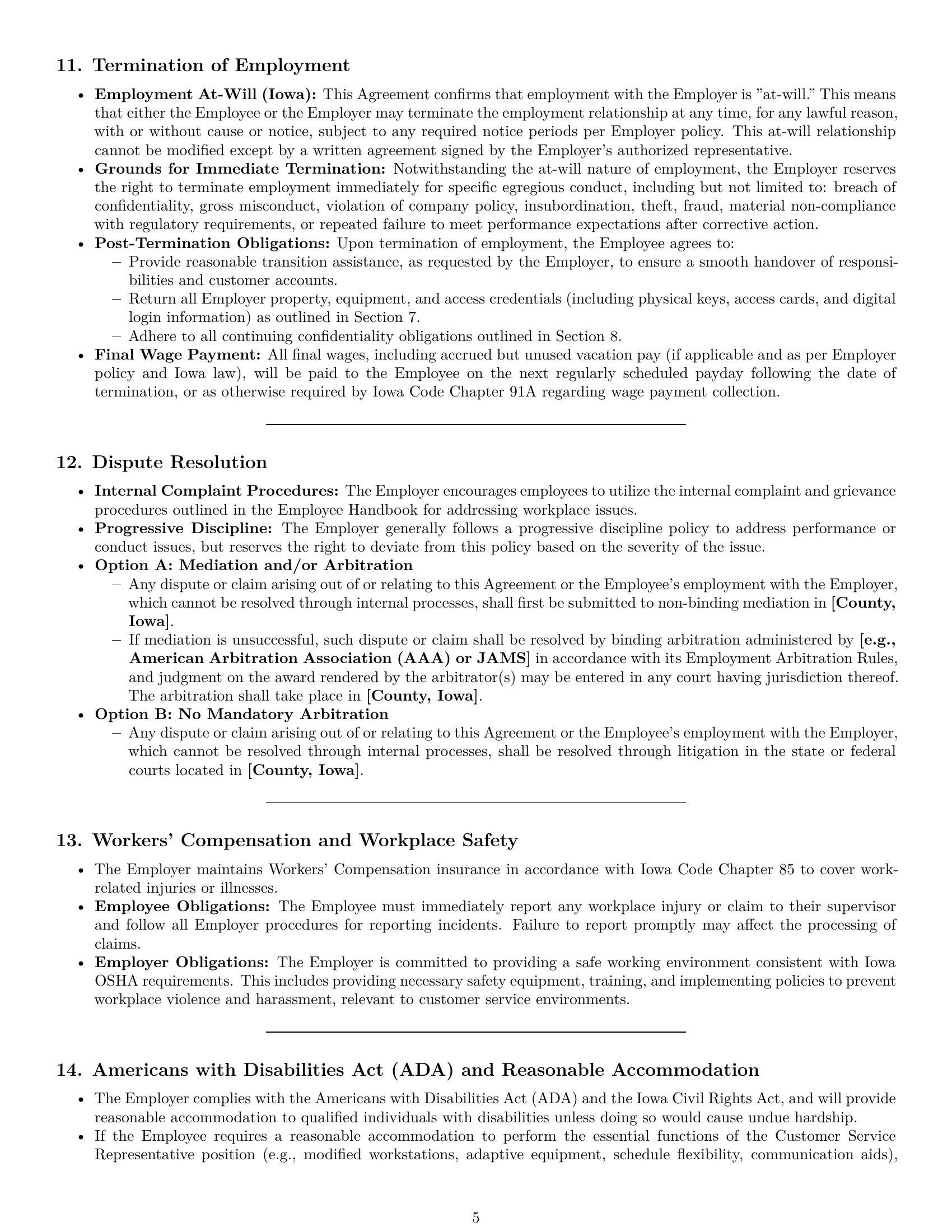 Preview page 5 of Pro Iowa customer service representative employment contract template